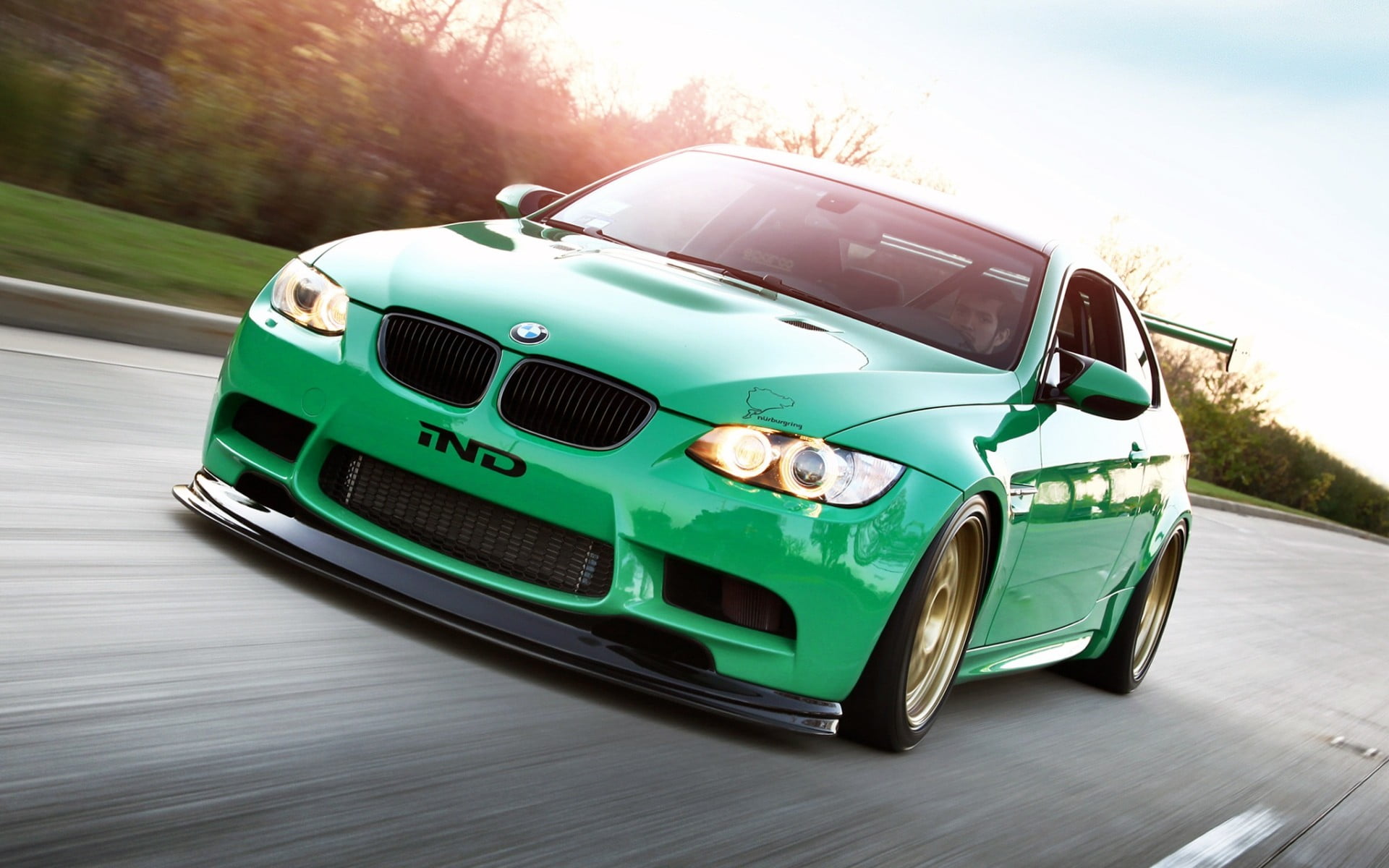 BMW, luxury, motion, nature, transportation, green, road, vintage car, shiny, car, day, toy, green color, 1080P, city, sunlight, m, land vehicle, motor vehicle, HD Wallpaper