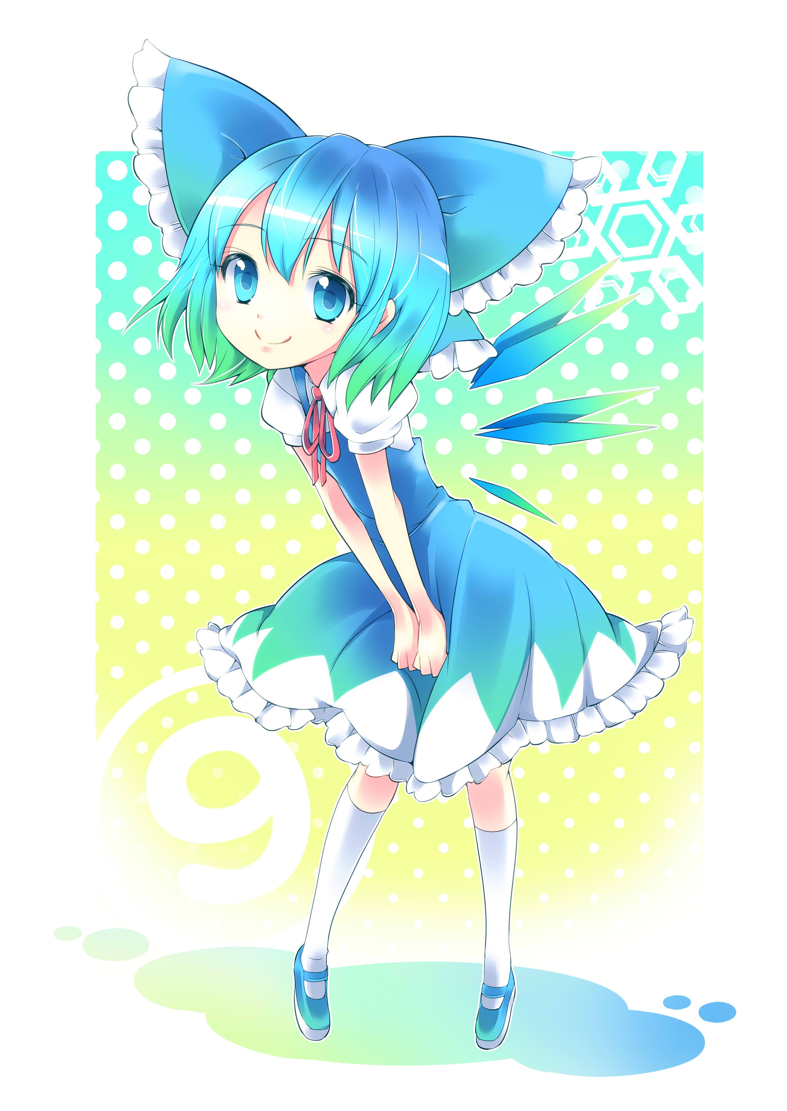 2K, short hair, touhou, short, cirno, blue hair, blue, blue eyes, eyes, hair, Phone HD Wallpaper