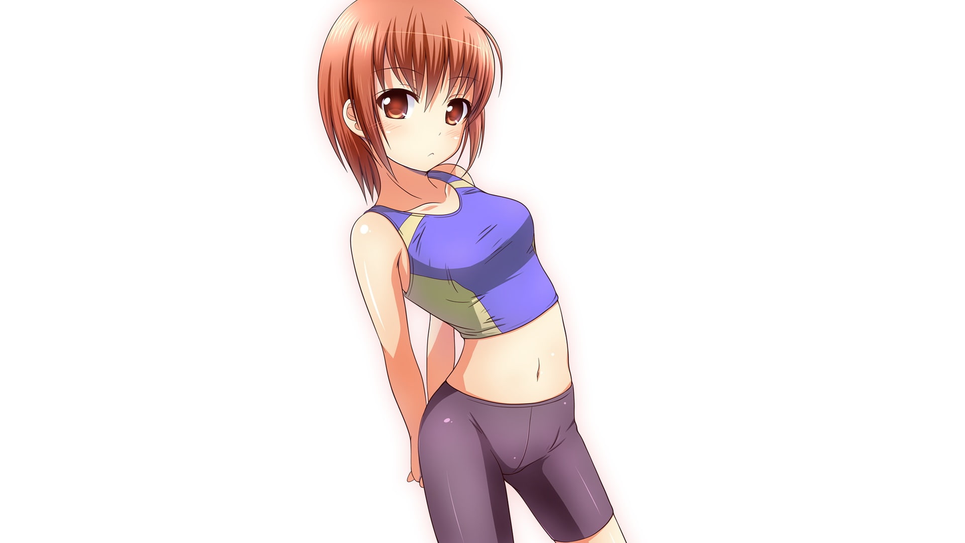 white, bike, 1080P, eyes, hair, navel, original, short, shorts, kk sk ray, brown, HD Wallpaper