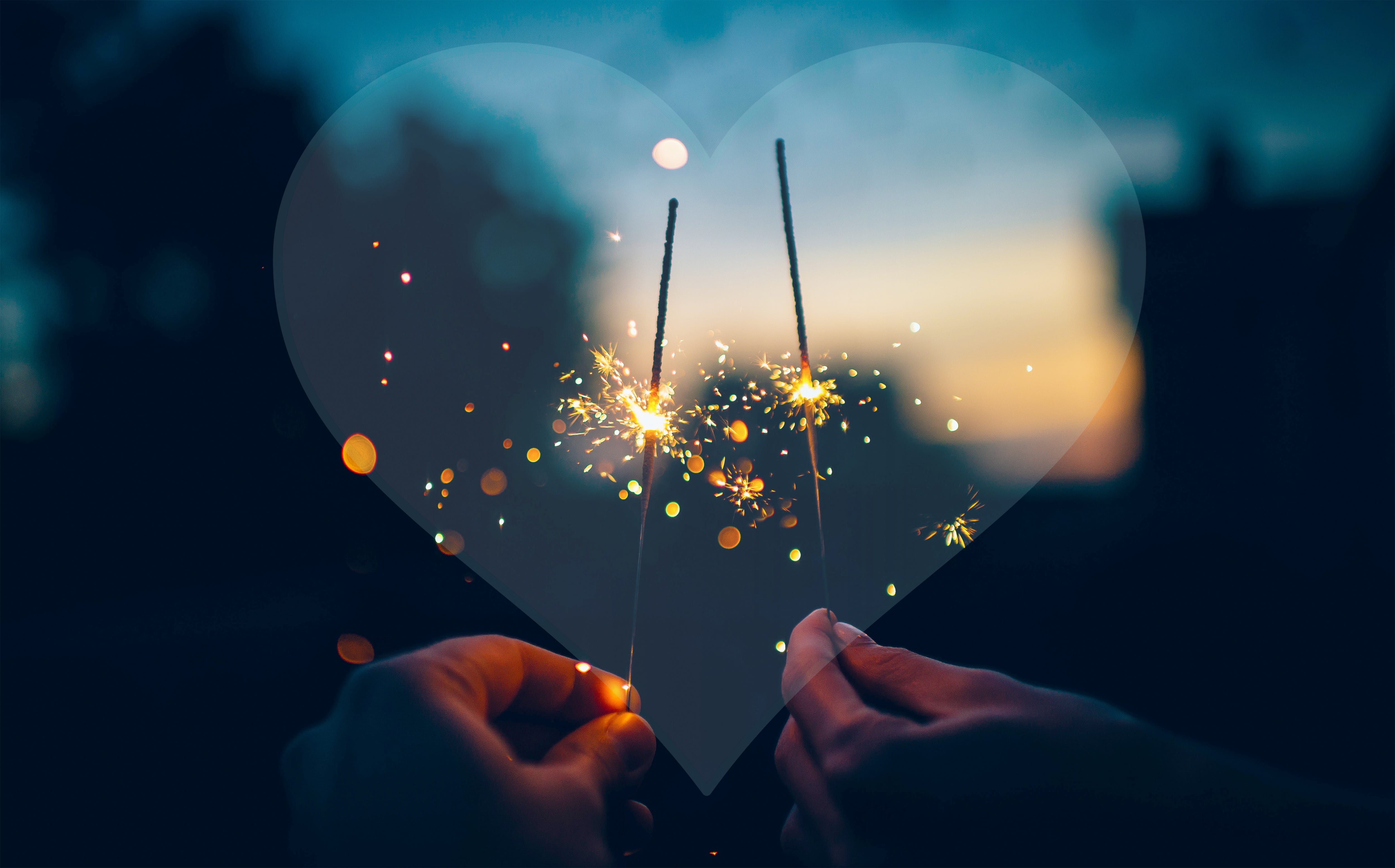 heart, sky, blurred motion, 4K, sparks, new years eve, new years greetings, close-up, human body part, one person, nature, forward, tumblr, firework, HD Wallpaper
