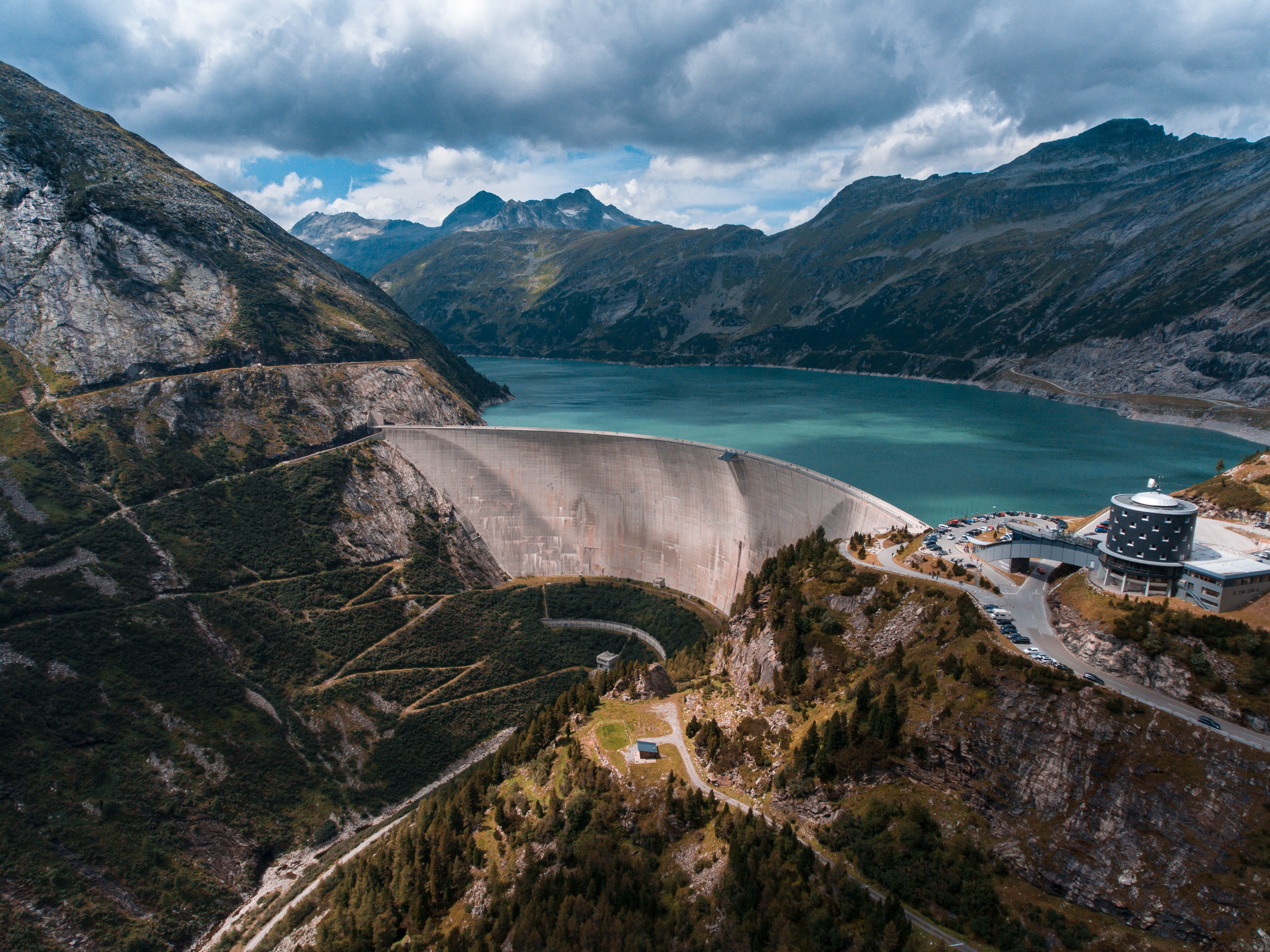 mountain, concrete, dam, landscape, nature, view, s, seawater, environmental conservation, fuel and power generation, eye, mountain range, architecture, HD Wallpaper