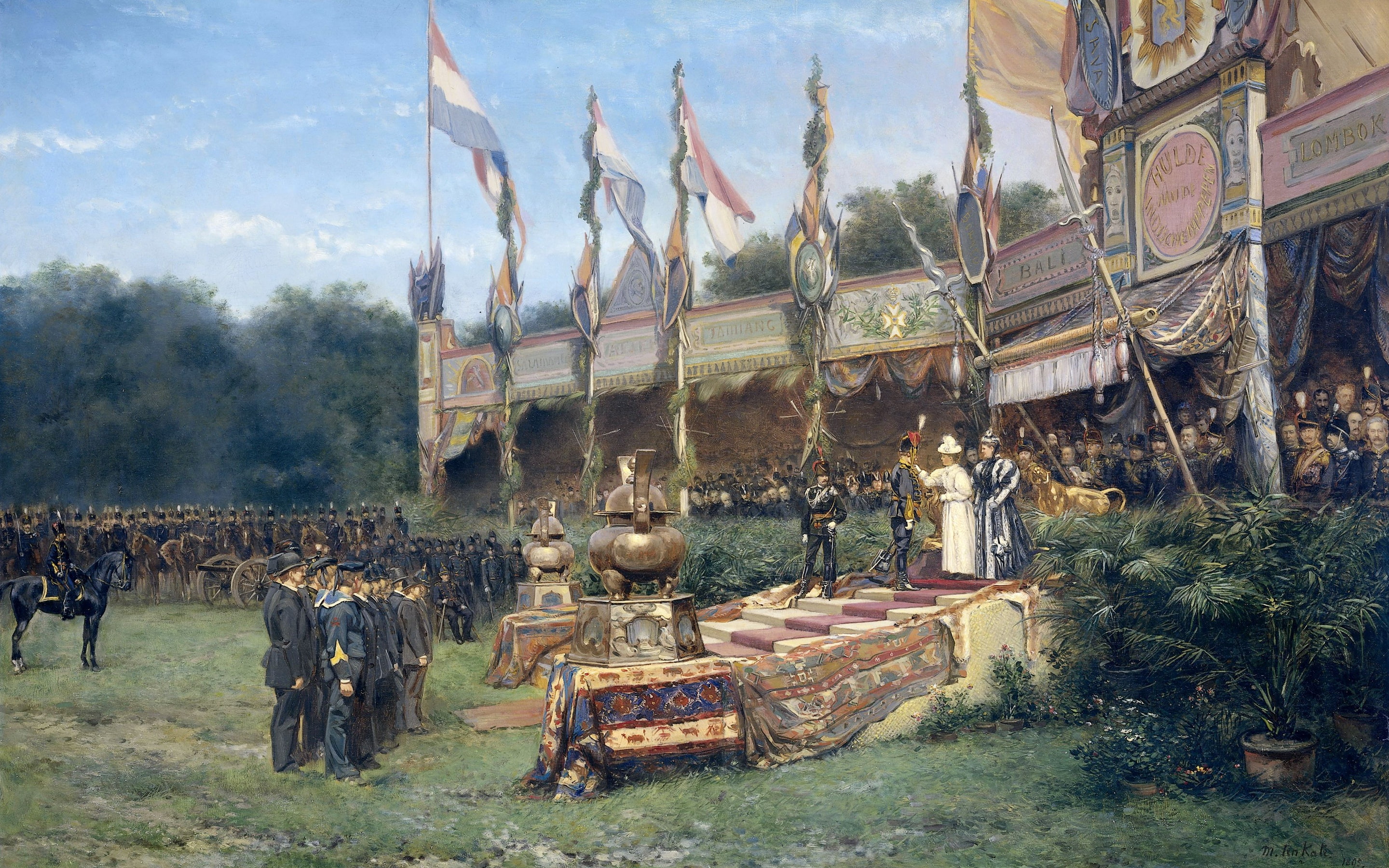 Mari ten Kate, 2K, genre, oil, canvas, Presentation Of The Lombok Cross By Queen Wilhelmina, picture, HD Wallpaper