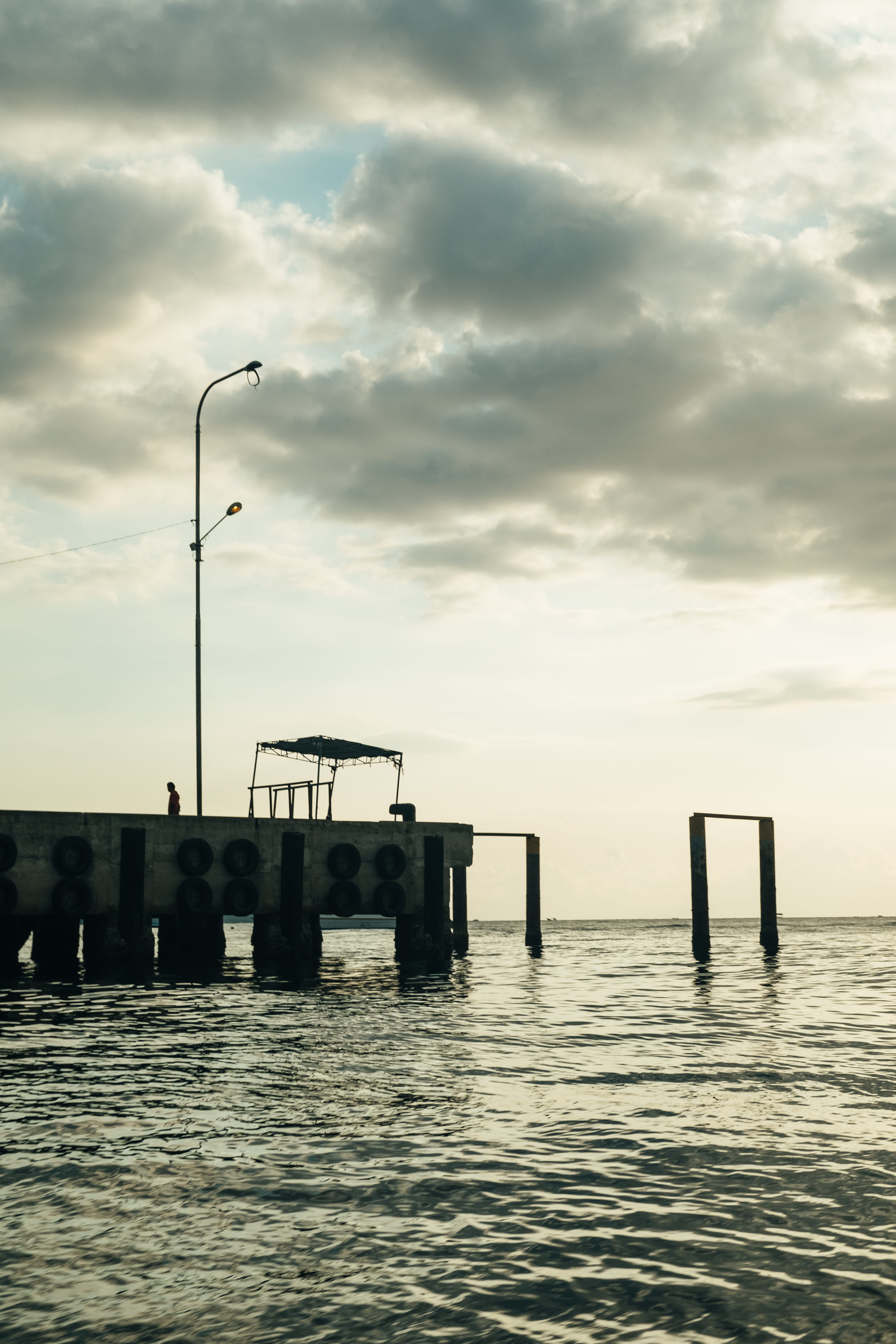 pier, silhouette, no people, fisherman, landscape, sunset, outdoor, indonesia, sky, horizon, fishing, street light, architecture, scenics - nature, 5K, Phone HD Wallpaper