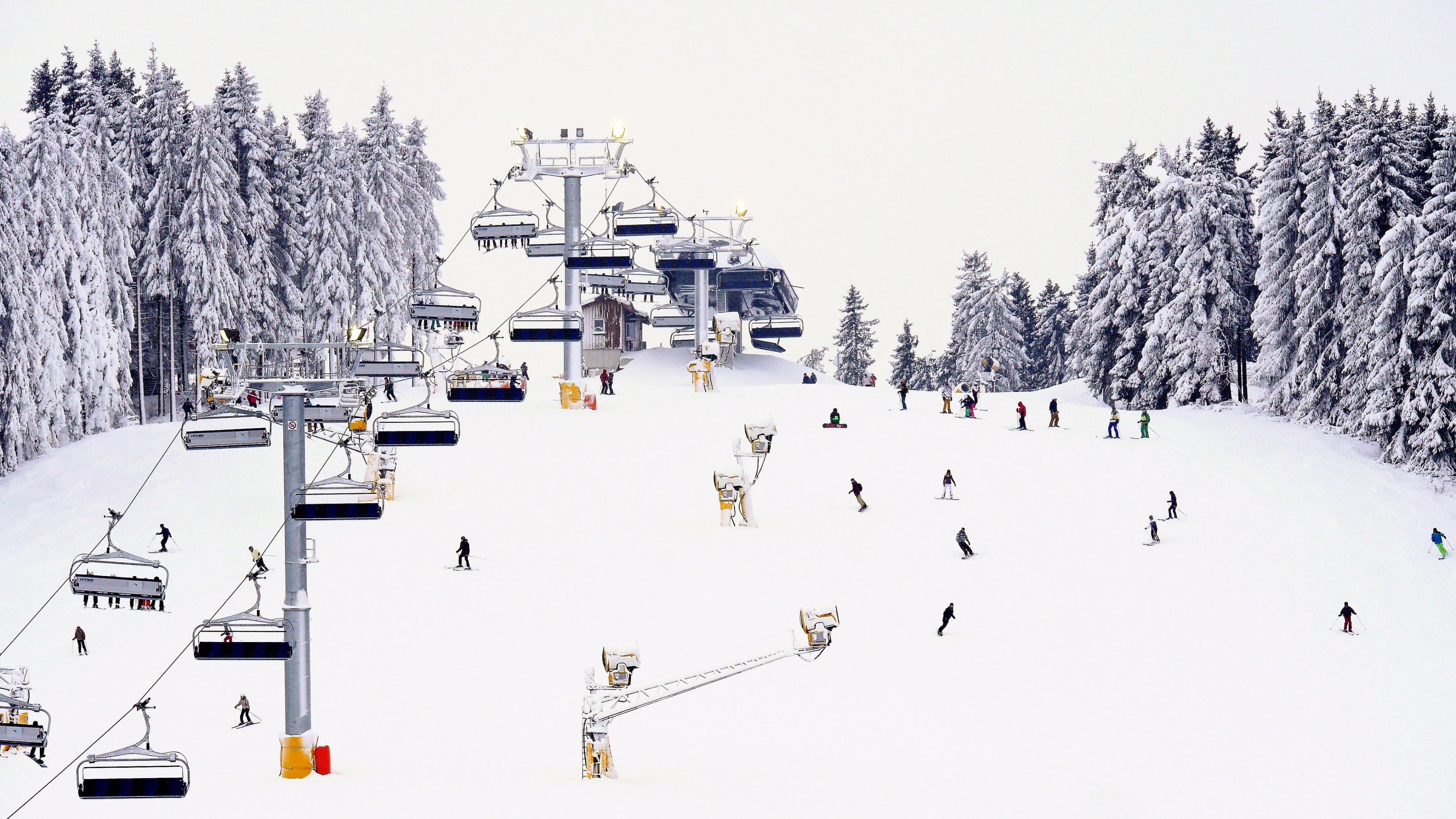 artwork, frost, freezing, germany, winter, sky, winterberg, 4K, cable car, ski, painting art, snow, skiing, art, tree, winter sport, fir, HD Wallpaper