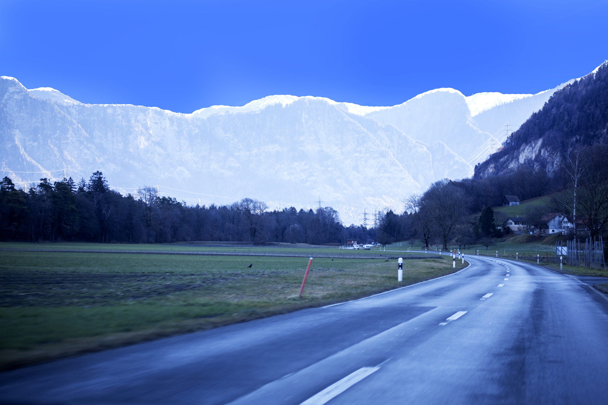 outdoors, landscape, symbol, tree, plant, dividing line, cold, road, mountain range, snowy peak, marking, sign, road marking, tranquil scene, scenics - nature, HD Wallpaper