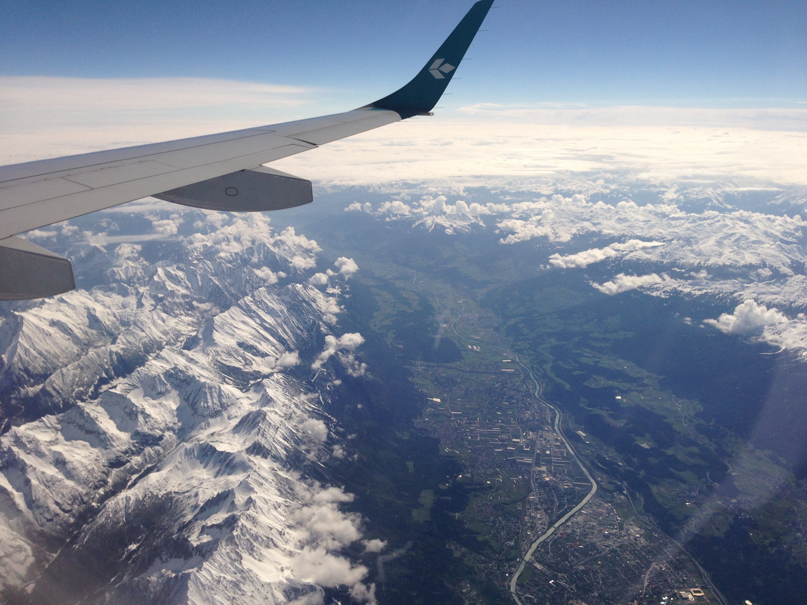 high, air, scenics - nature, snow, airplane, aircraft, travel, air vehicle, mountain, switzerland, flying, mode of transportation, commercial, mid-air, HD Wallpaper