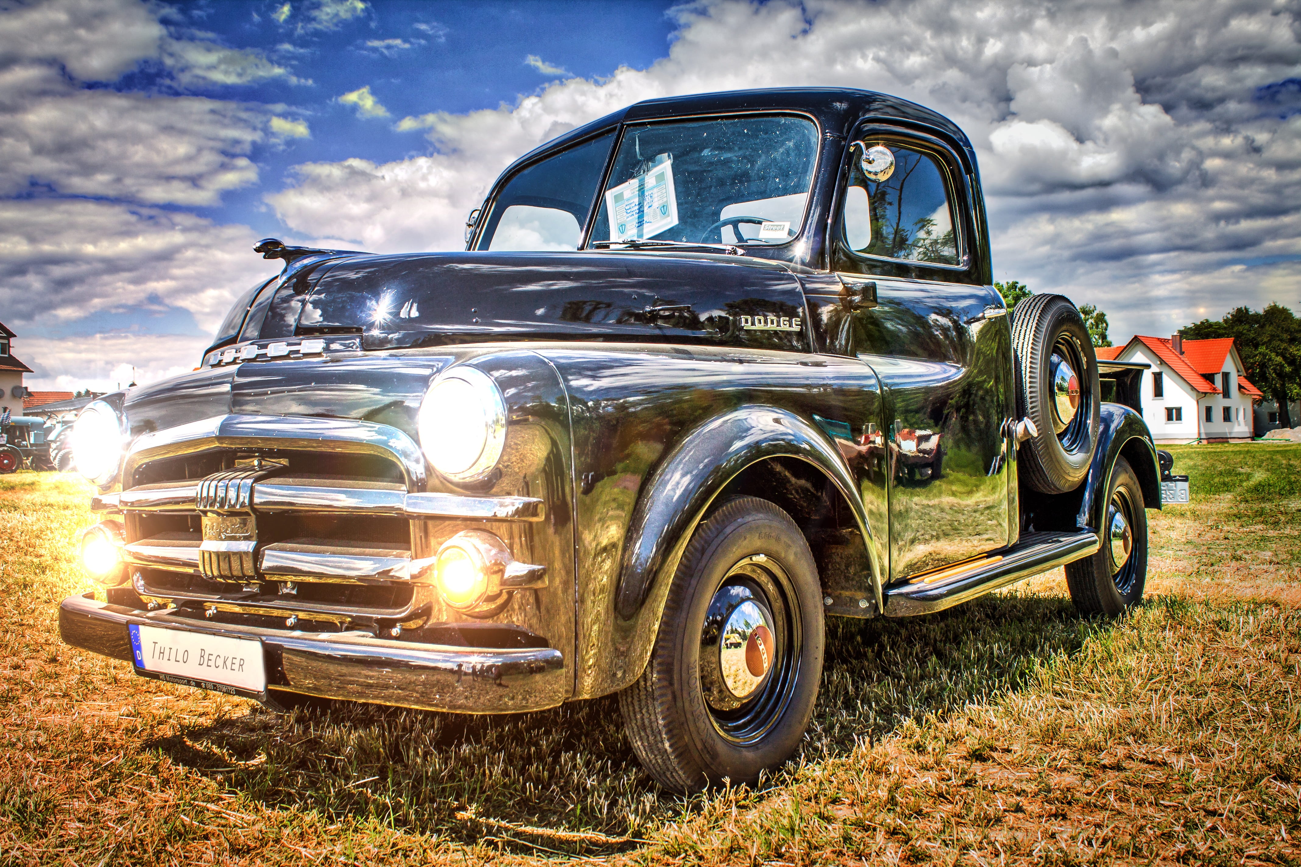 auto, high contrast, vintage, reflection, transportation, sky, hdr, automobile, headlight, summer, retro styled, style, nostalgia, cloud - sky, antique, HD Wallpaper
