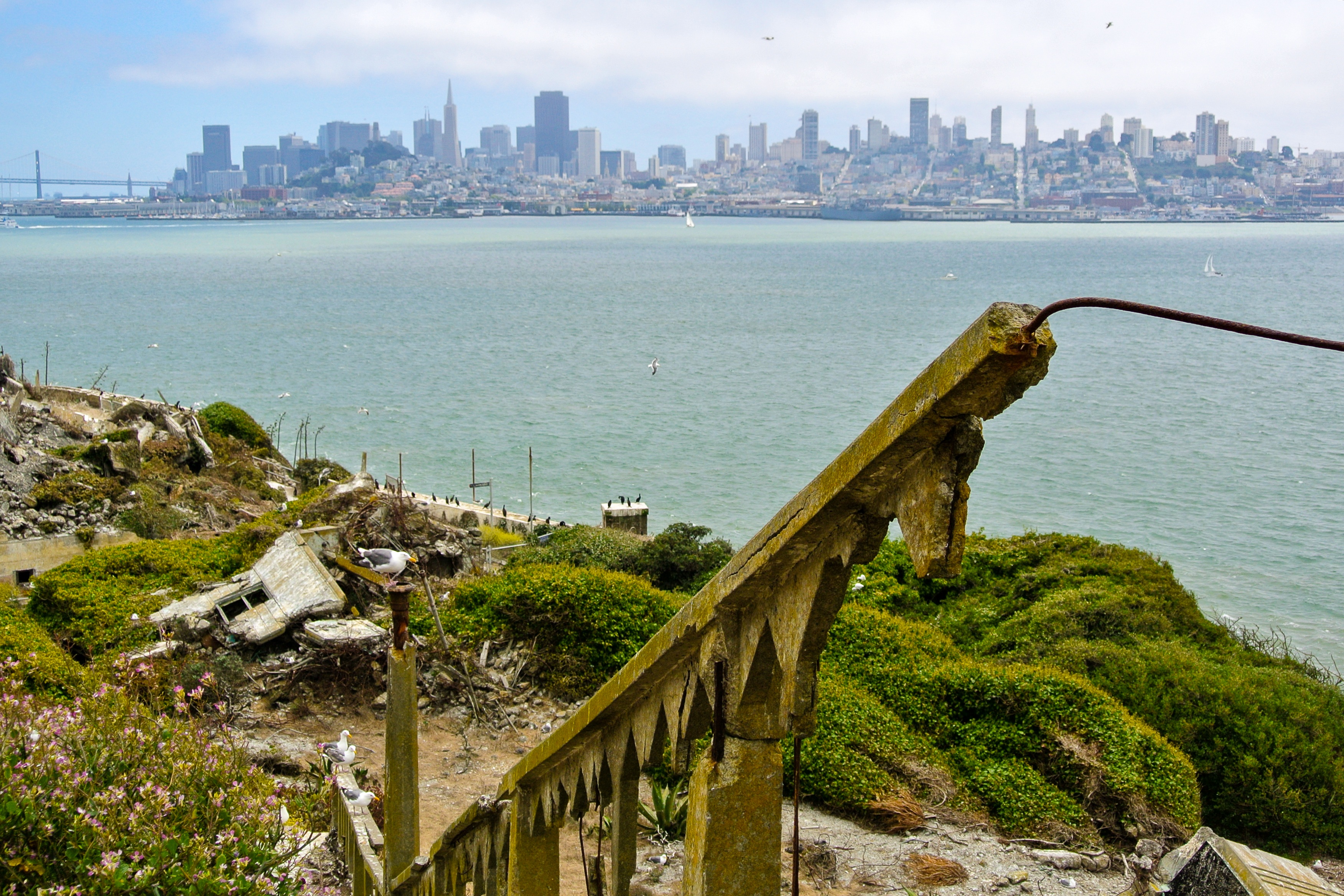 travel destinations, old building, run down, sea, atmosphere, building, san francisco, ruin, dilapidated, lapsed, 2K, treppengeländer, lost places, water, HD Wallpaper