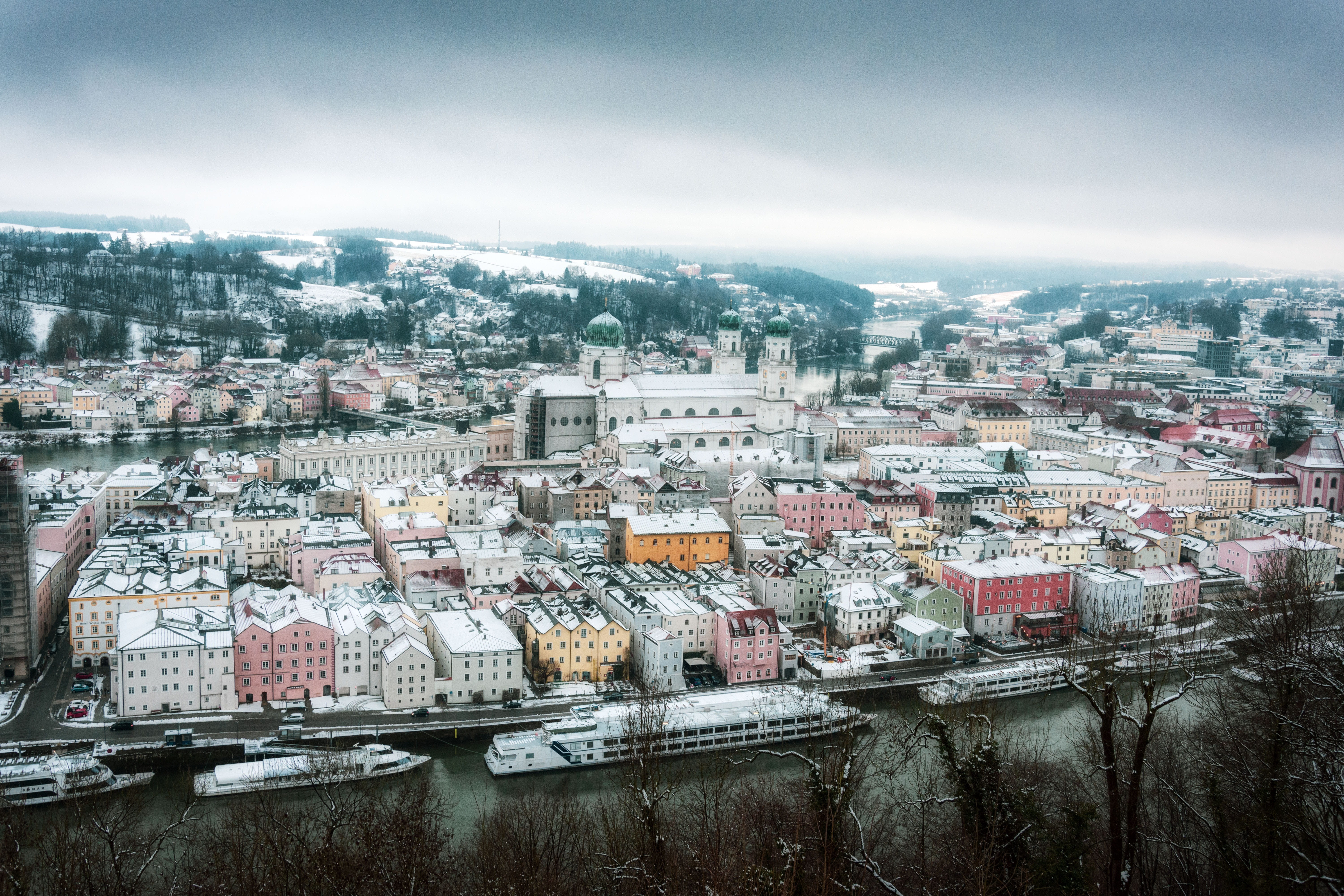 places of interest, passau, church, germany, settlement, day, nature, crowded, 5K, dom, danube, cityscape, community, building, high angle view, river, HD Wallpaper