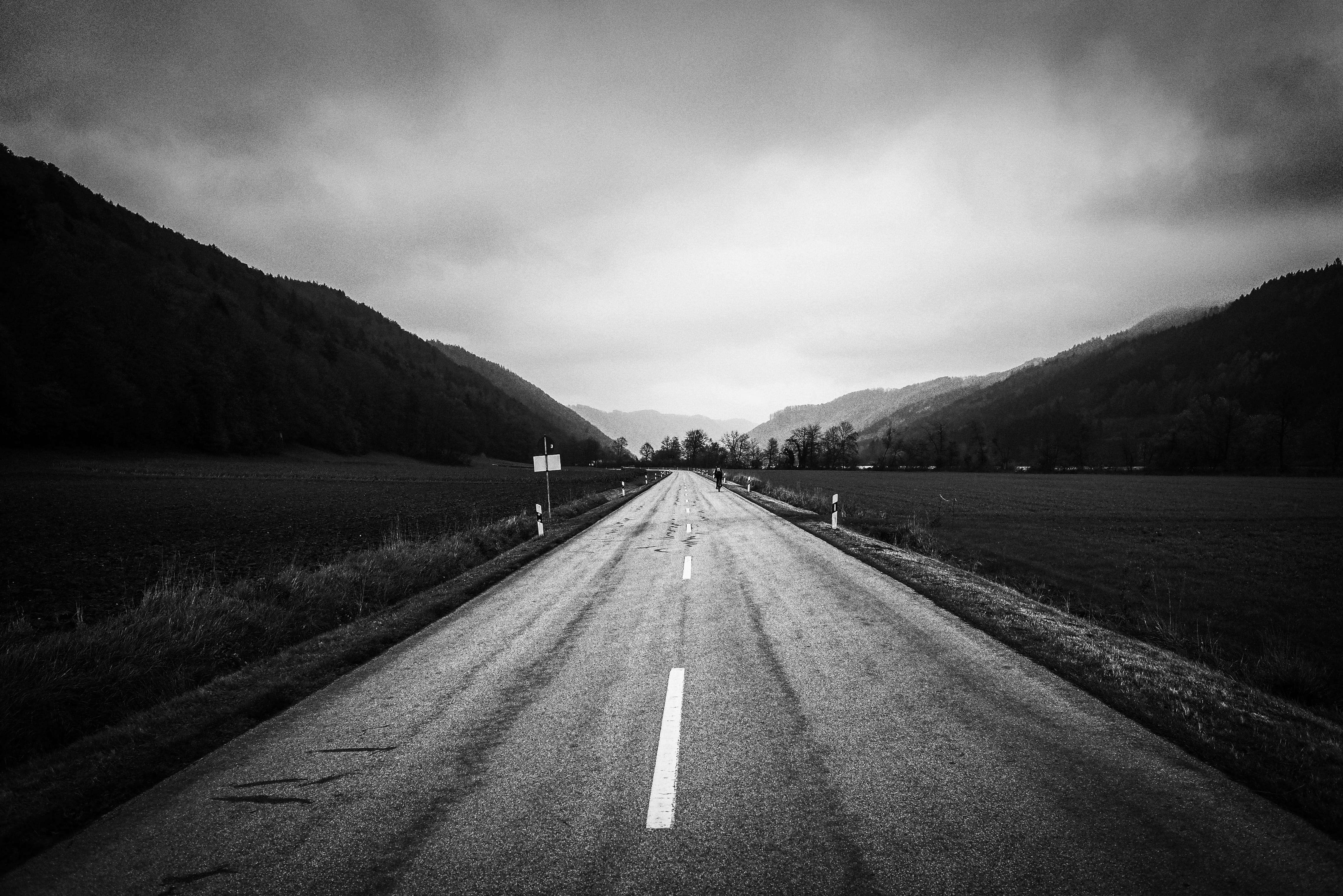 transportation, mountain range, diminishing perspective, tranquility, road, no people, blackandwhite, dividing line, tranquil scene, marking, scenics - nature, HD Wallpaper