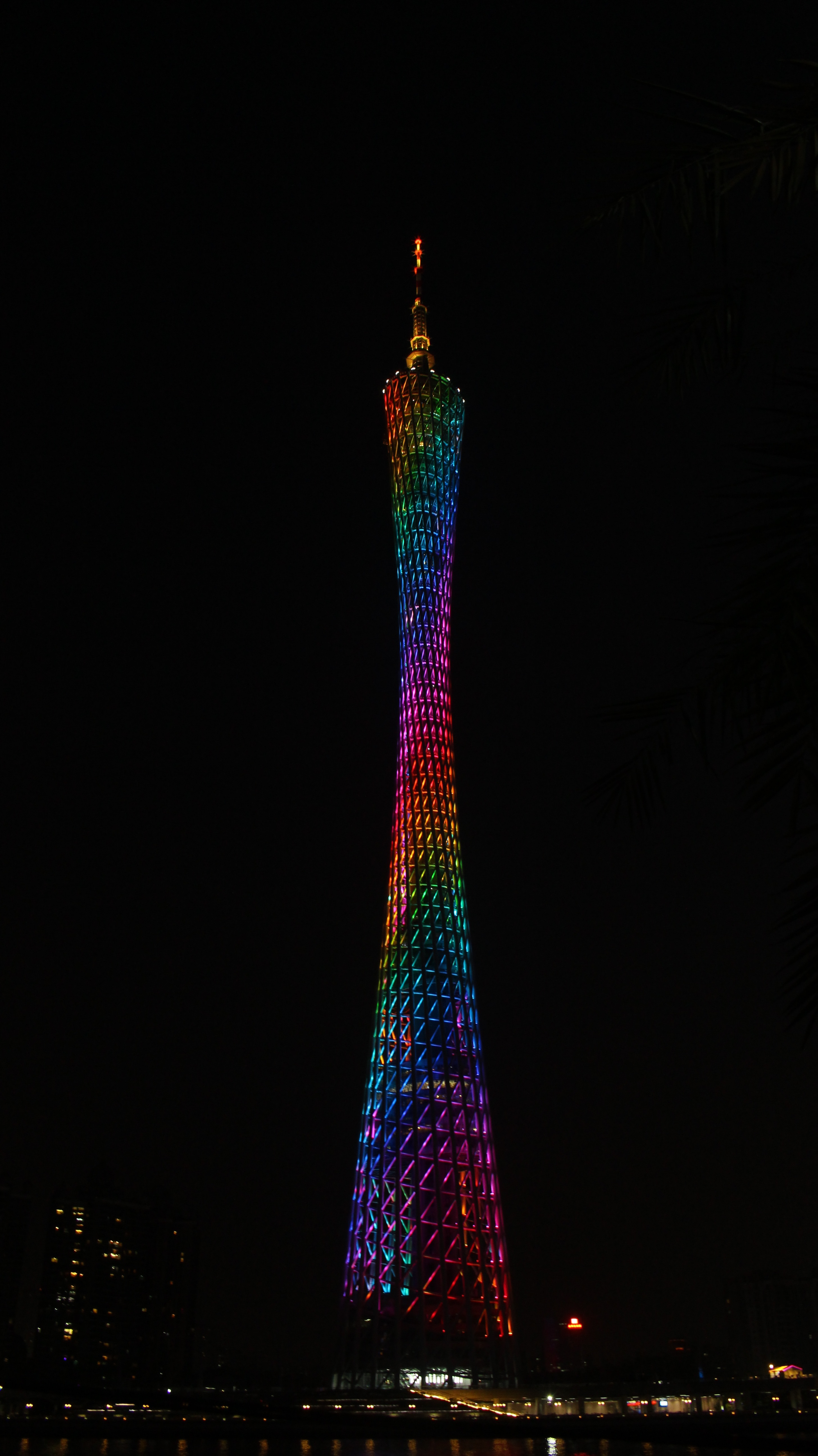 travel destinations, building, city, tower, canton tower, built structure, lit, no people, architecture, multi colored, light, building exterior, office building exterior, Phone HD Wallpaper