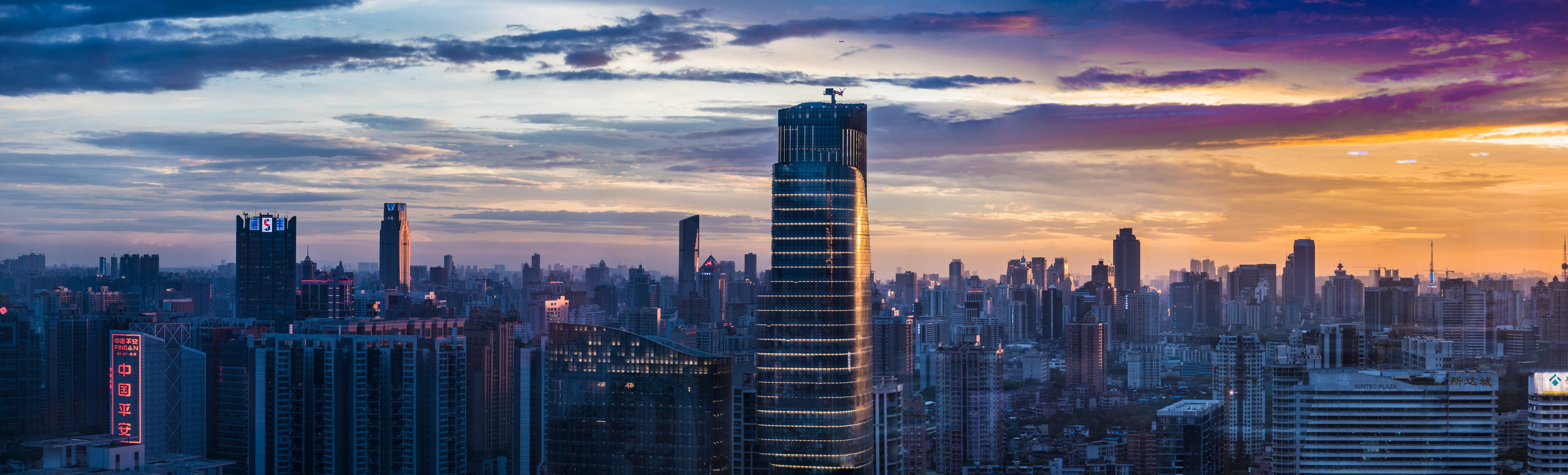 cityscape, financial District, skyscraper, modern, panoramic, aerial view, dusk, travel destinations, business, city, 4K, angle, urban Skyline, urban Scene, HD Wallpaper