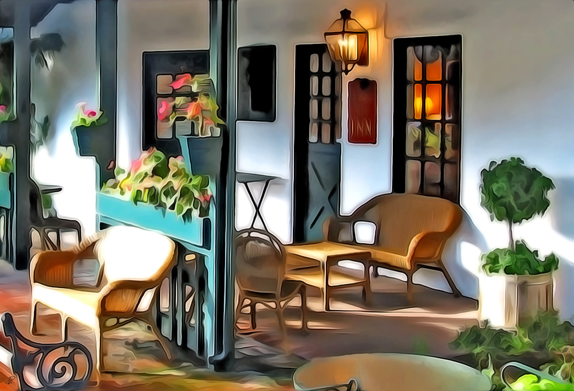 line, yard, table, interior, paint, veranda, 1080P, HD Wallpaper