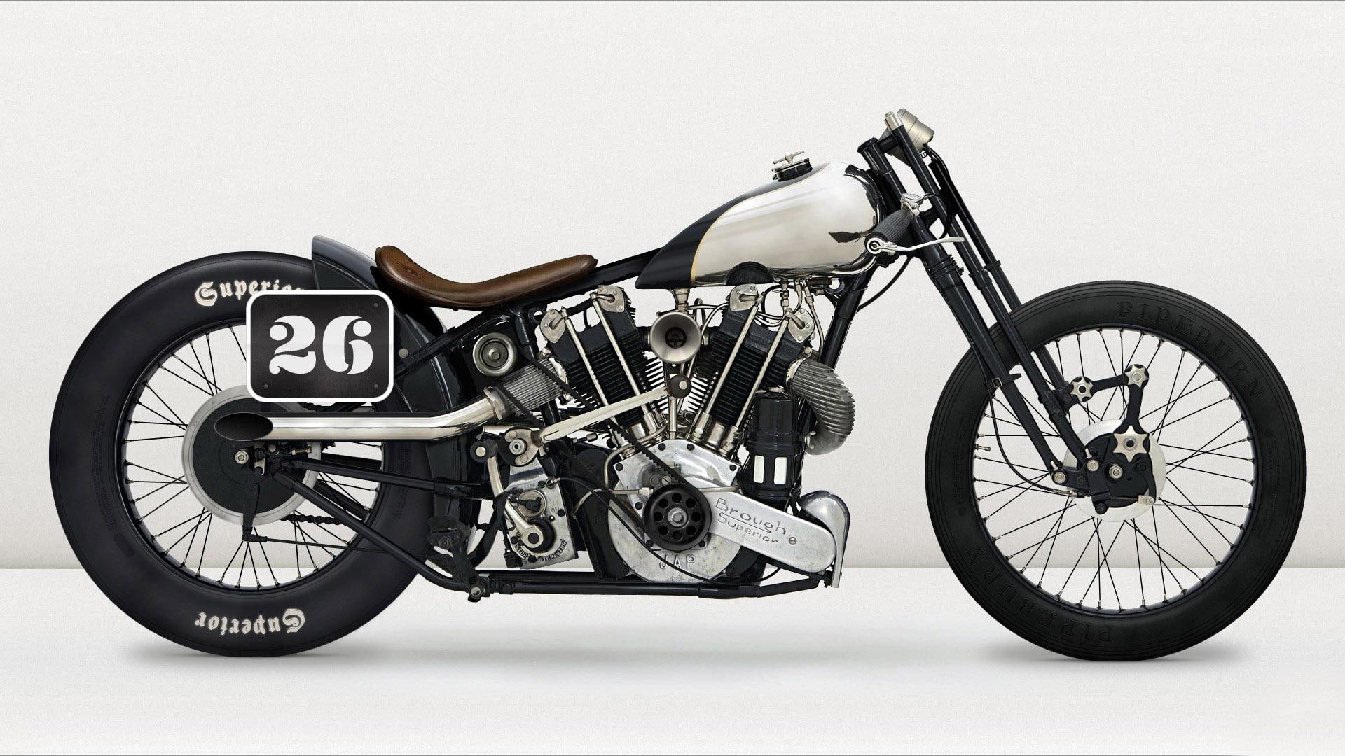 brough superior ss100, ss, black, 1080P, white, motorcycles, superior, motorcycle, brough, 1920x1080, chopper, HD Wallpaper