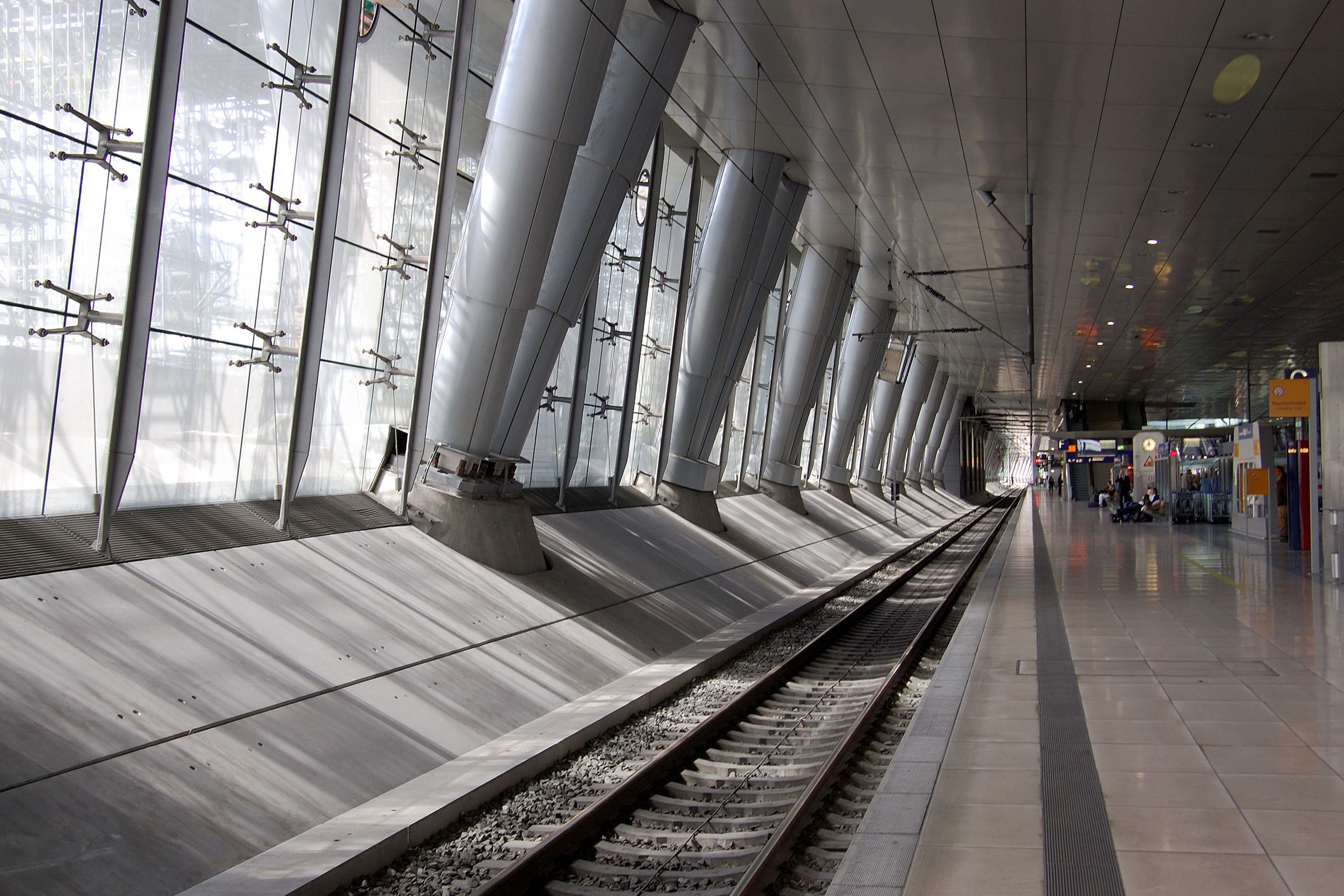 architecture, railroad track, indoors, day, incidental people, mode of transportation, window, modern, direction, flooring, travel, 2K, rail transportation, HD Wallpaper