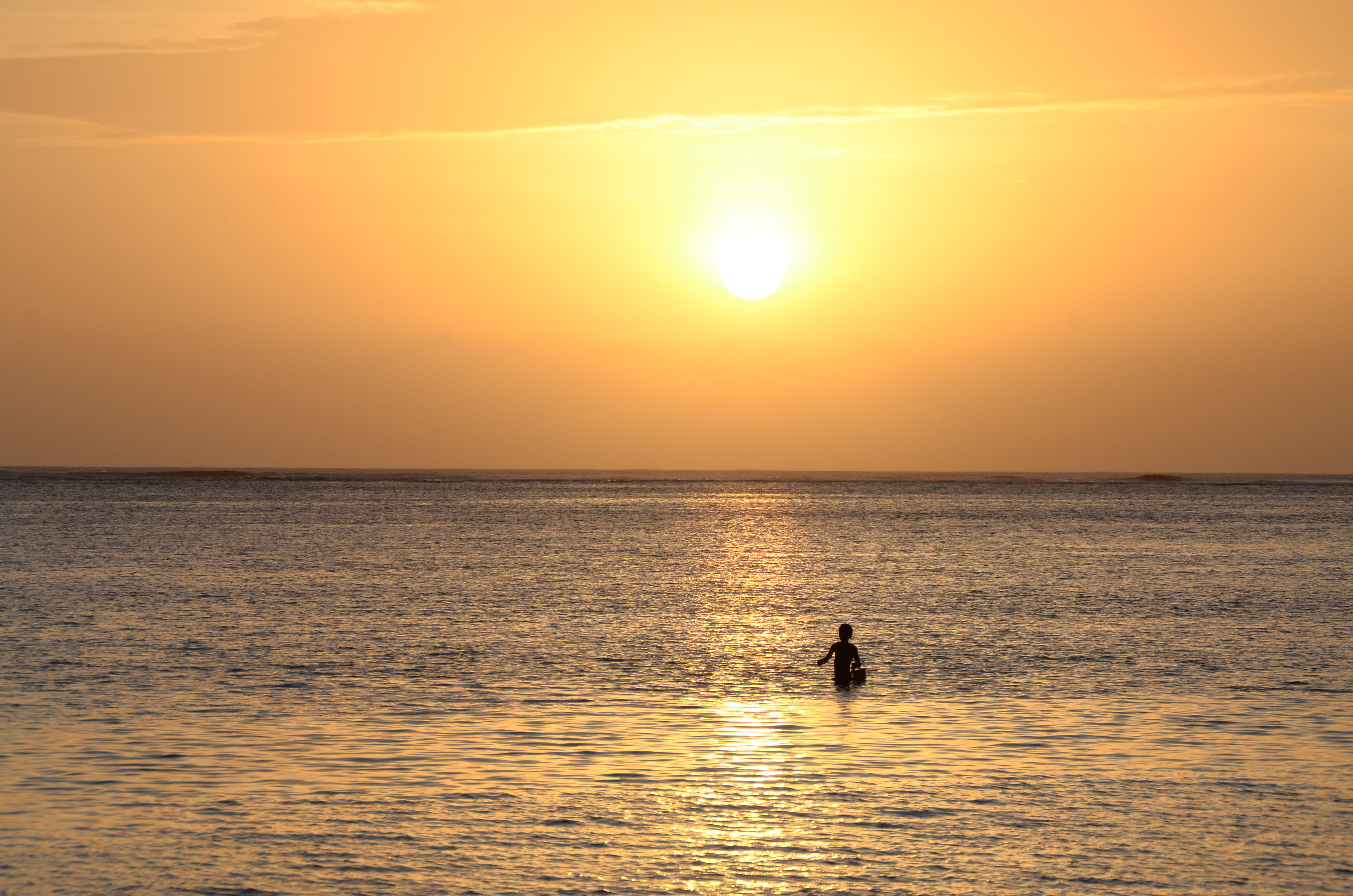 sky, tranquil scene, waterfront, beauty in nature, tranquility, indian ocean, bright, horizon over water, yellow, leisure activity, sunlight, sunset, outdoors, HD Wallpaper