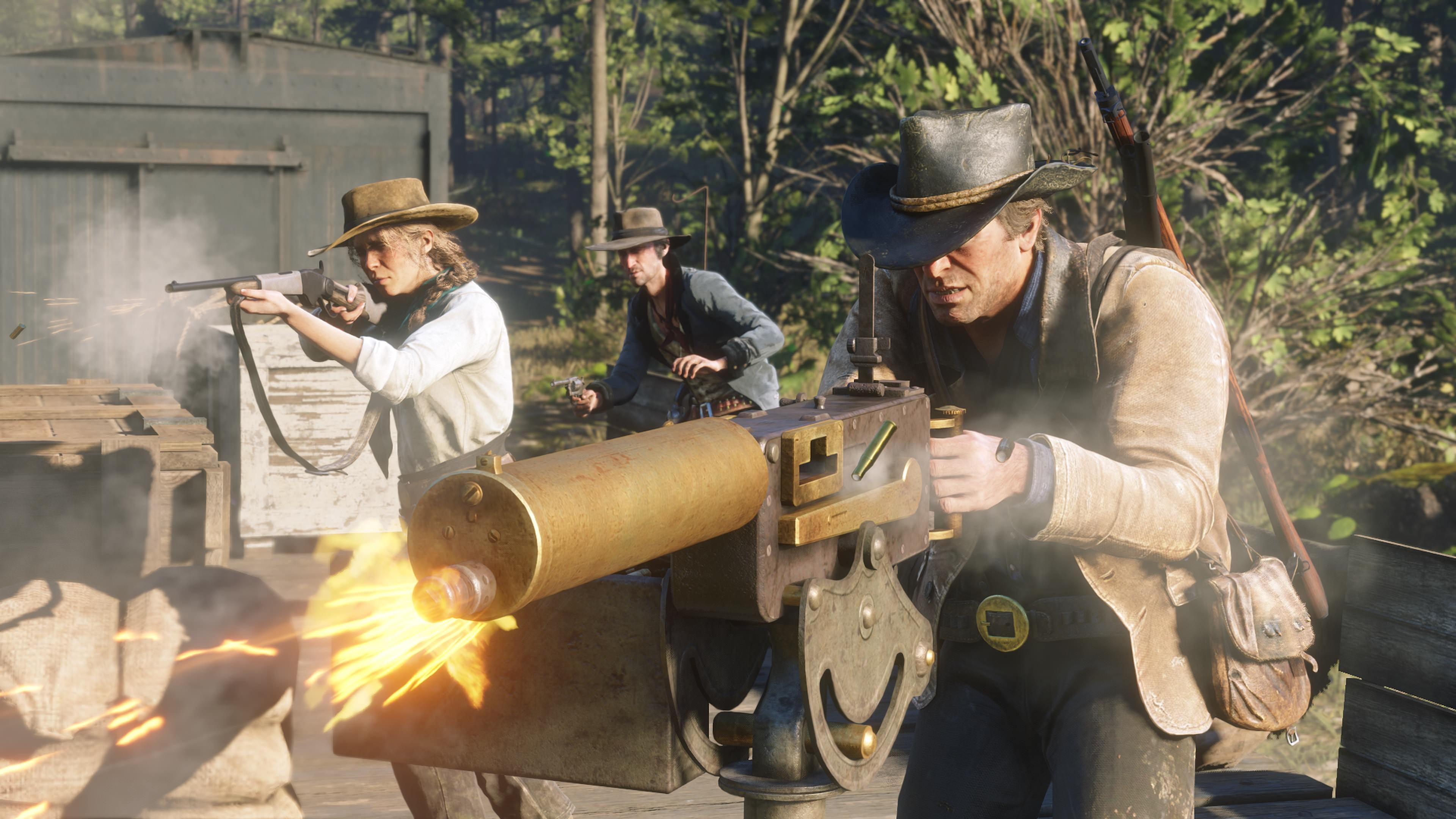 holding, group of people, clothing, three quarter length, hat, Red Dead Redemption 2, machine gun, outdoors, weapon, real people, rifle, sunlight, government, HD Wallpaper