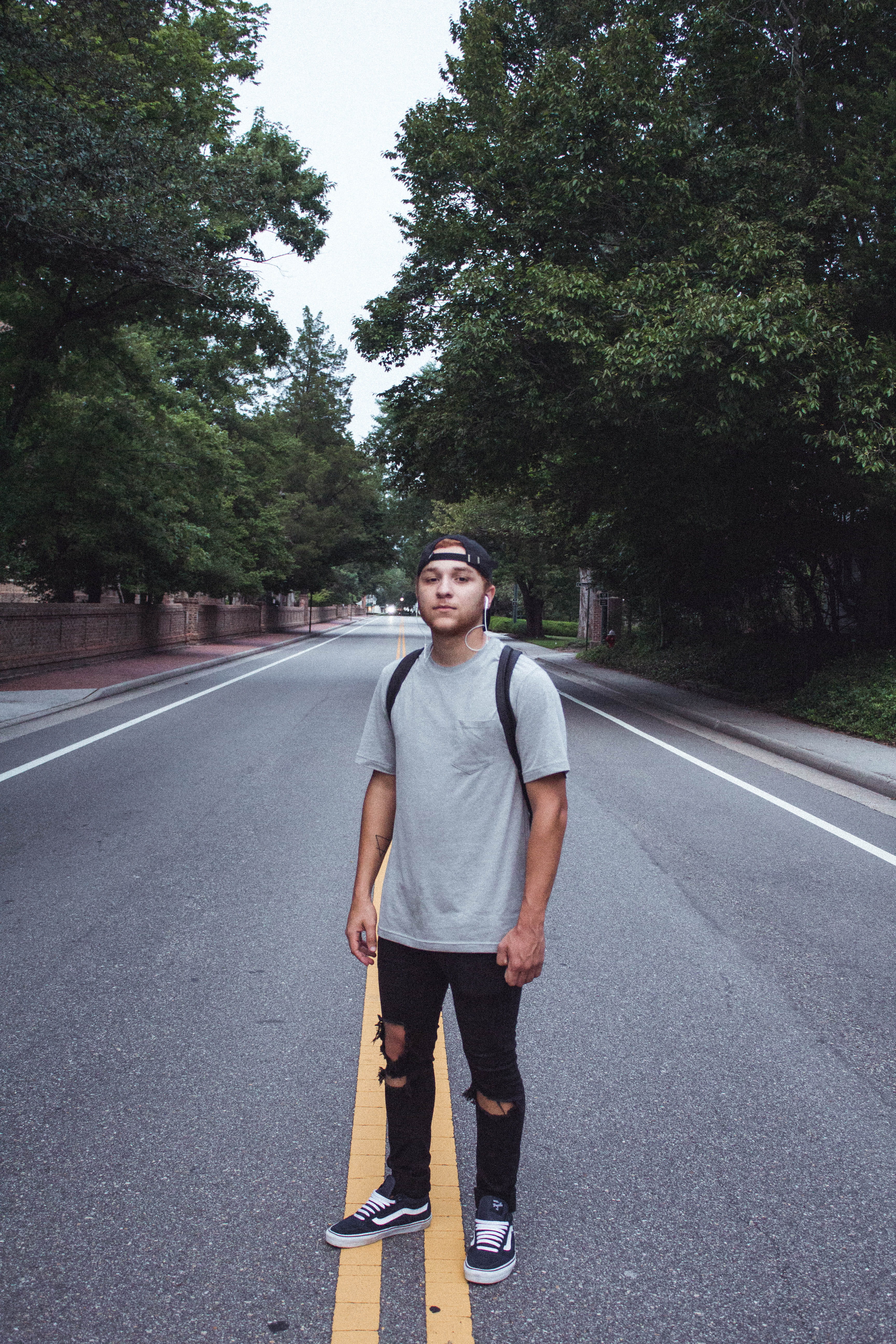 glasses, one person, day, outdoors, street, 5K, man, daylight, full length, middle, road, casual clothing, tree, looking at camera, asphalt, real people, Phone HD Wallpaper