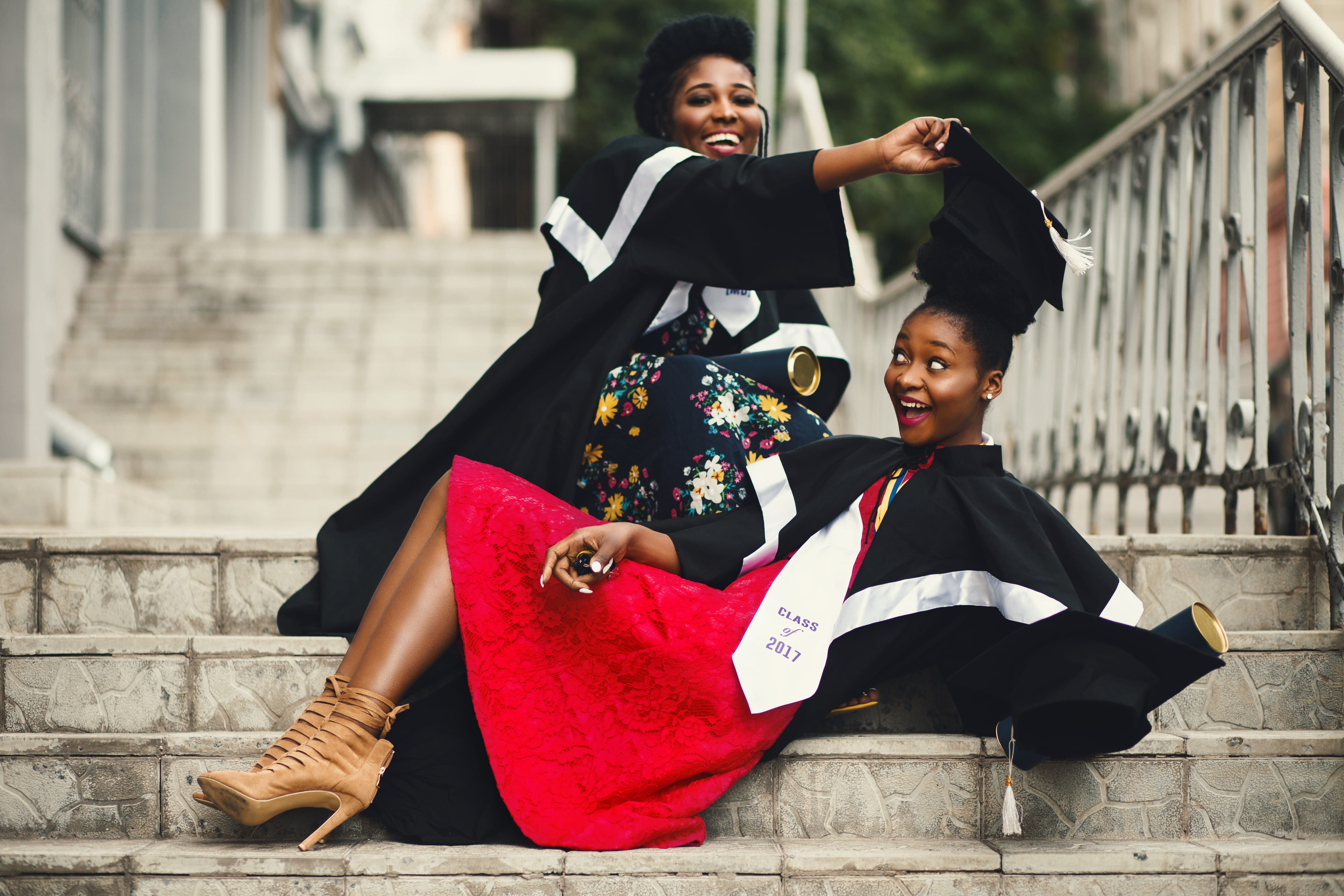 day, males, positive emotion, bonding, dress, ladies, flight, togetherness, graduation, stairs, young adult, girls, men, people, two people, focus, two, HD Wallpaper