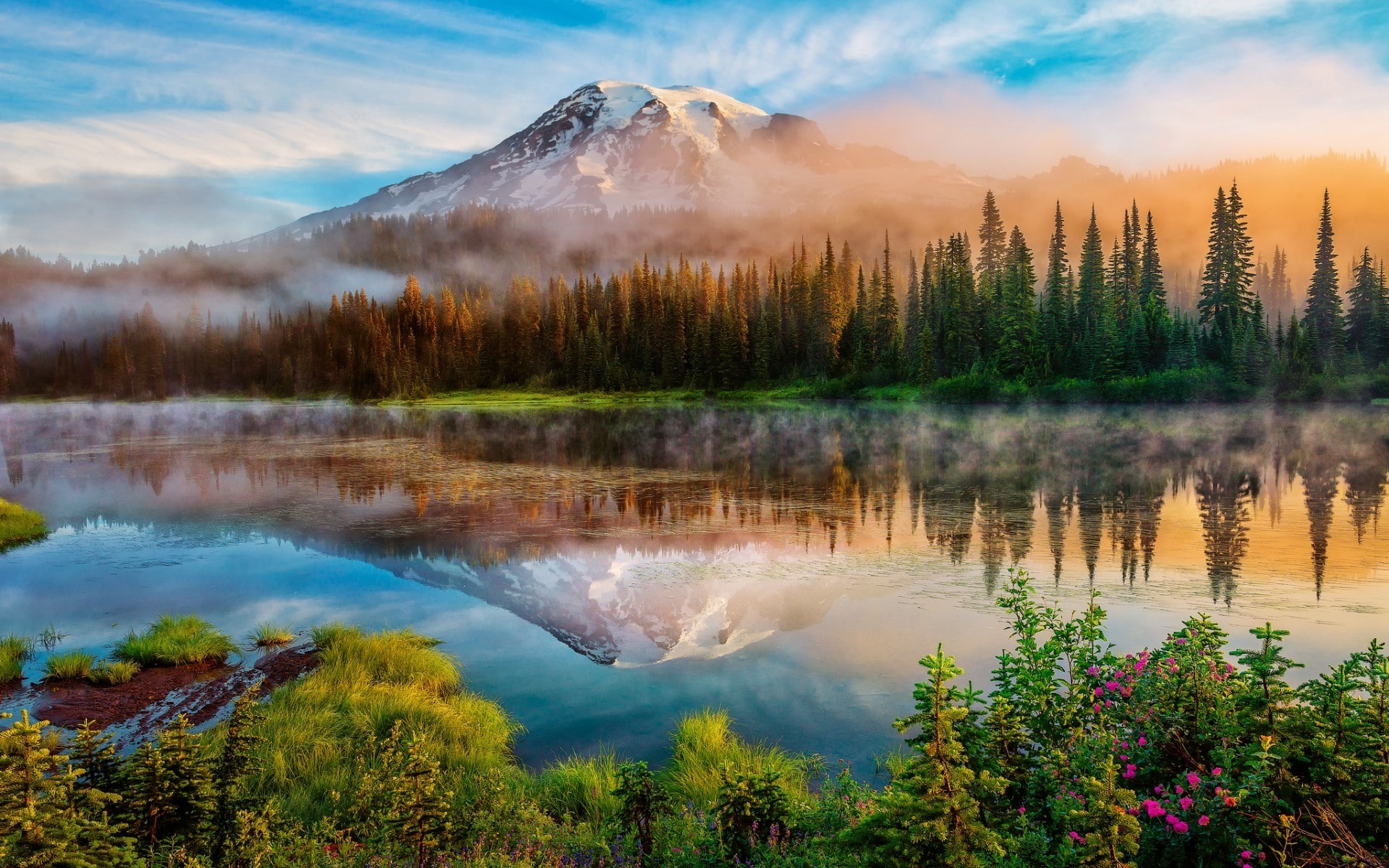 mount, lake, Mount Rainier, landscape, rainier, mountains, 1080P, HD Wallpaper
