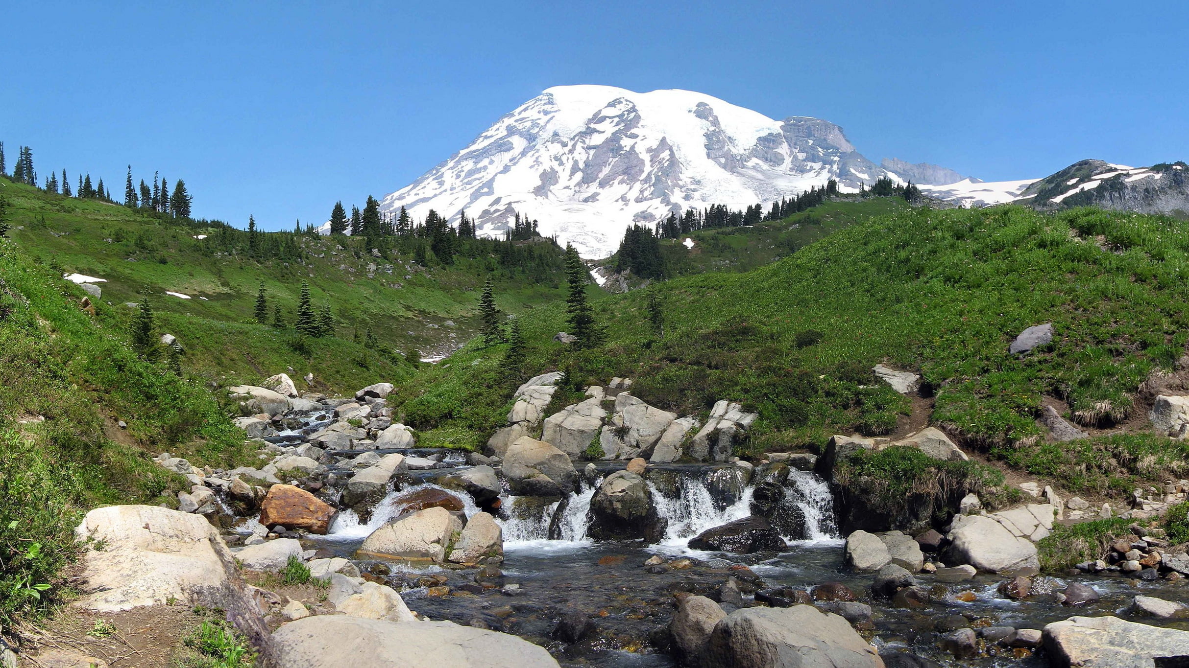 tranquility, blue, flowing, valley, tourism, usa, plant, tranquil scene, snowcapped mountain, mountain Range, scenics, washington, field, scenics - nature, HD Wallpaper