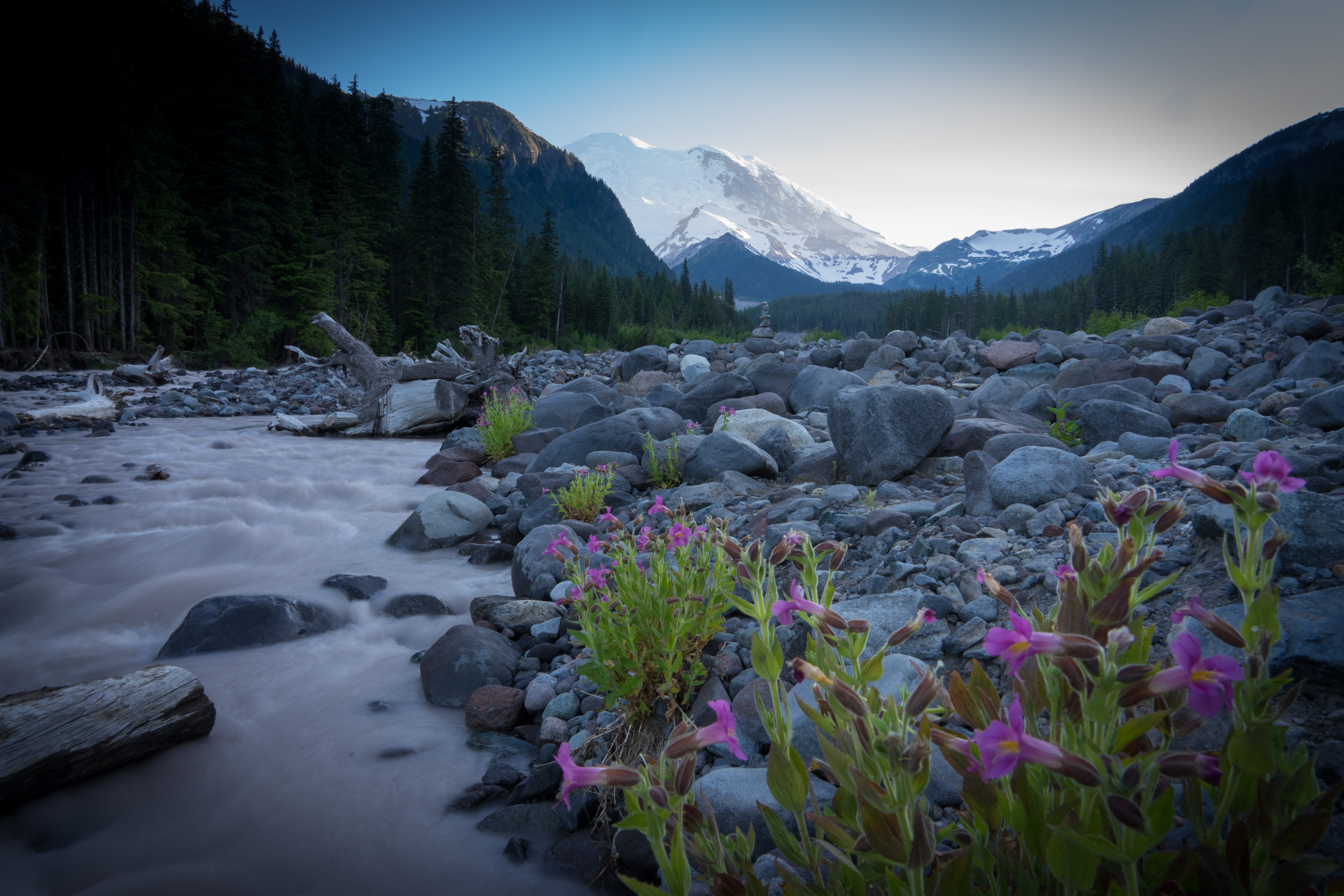 no people, river, cold temperature, mountain range, flowing, plant, ashford, flowing water, solid, environment, rock - object, nature, winter, water, sunset, HD Wallpaper