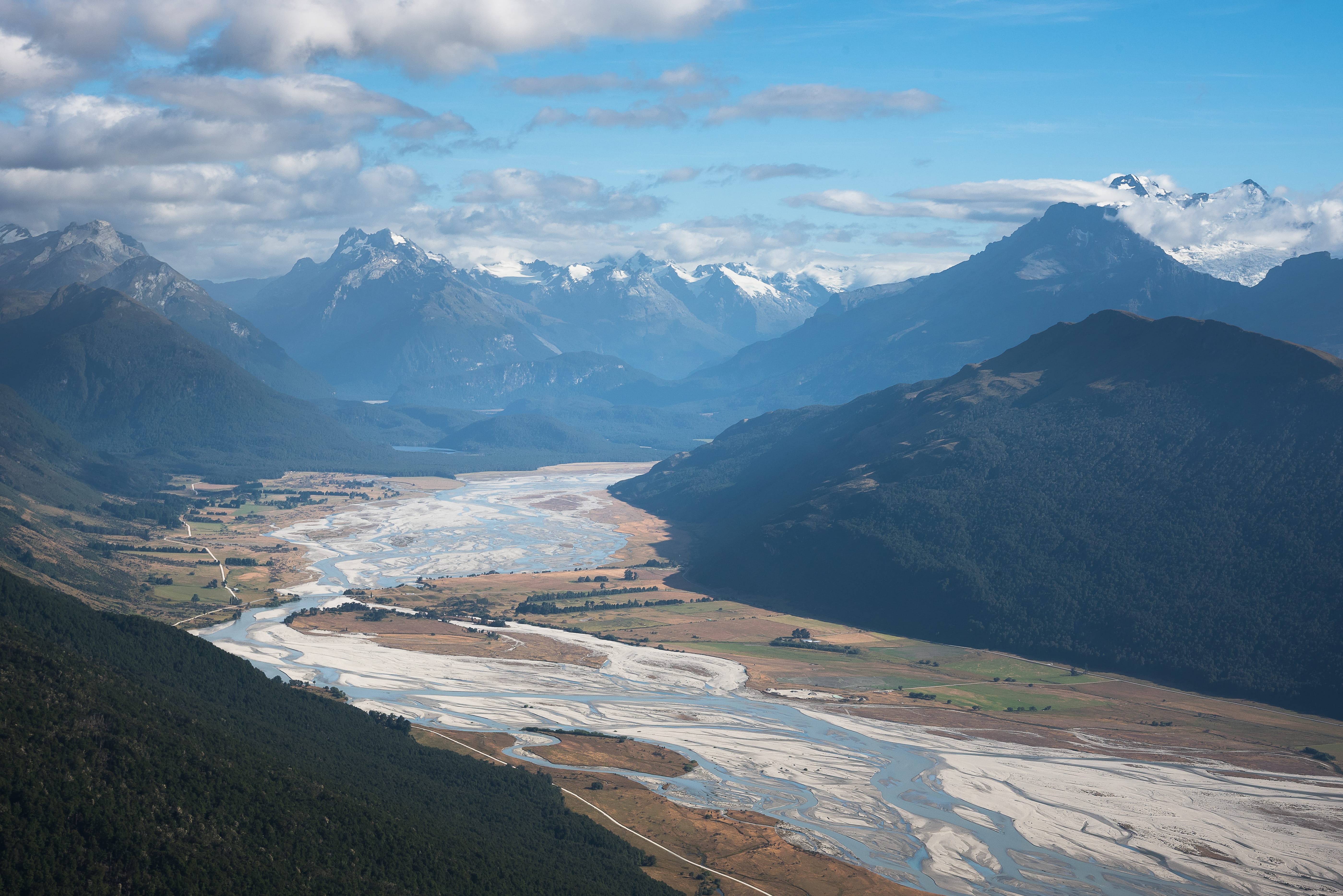 mountain, landscape, new zealand, non-urban scene, mountain range, 5K, runoff, river, snowcapped mountain, range, snow, glaciers, aerial, scenics - nature, HD Wallpaper