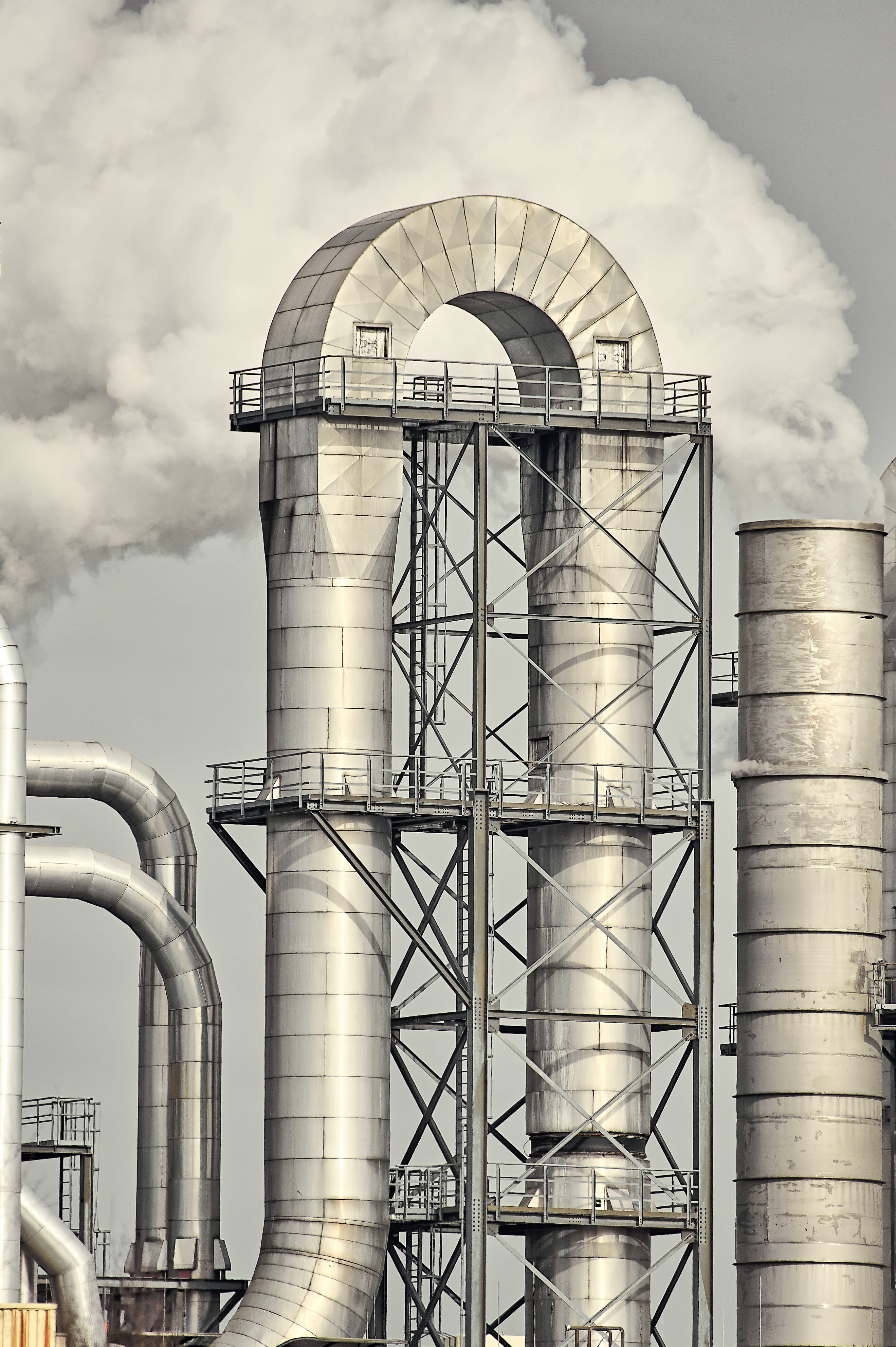 metal, architecture, factory, fuel and power generation, air pollution, swiss krono wittstock dosse, outdoors, built structure, day, pipe - tube, cloud - sky, Phone HD Wallpaper