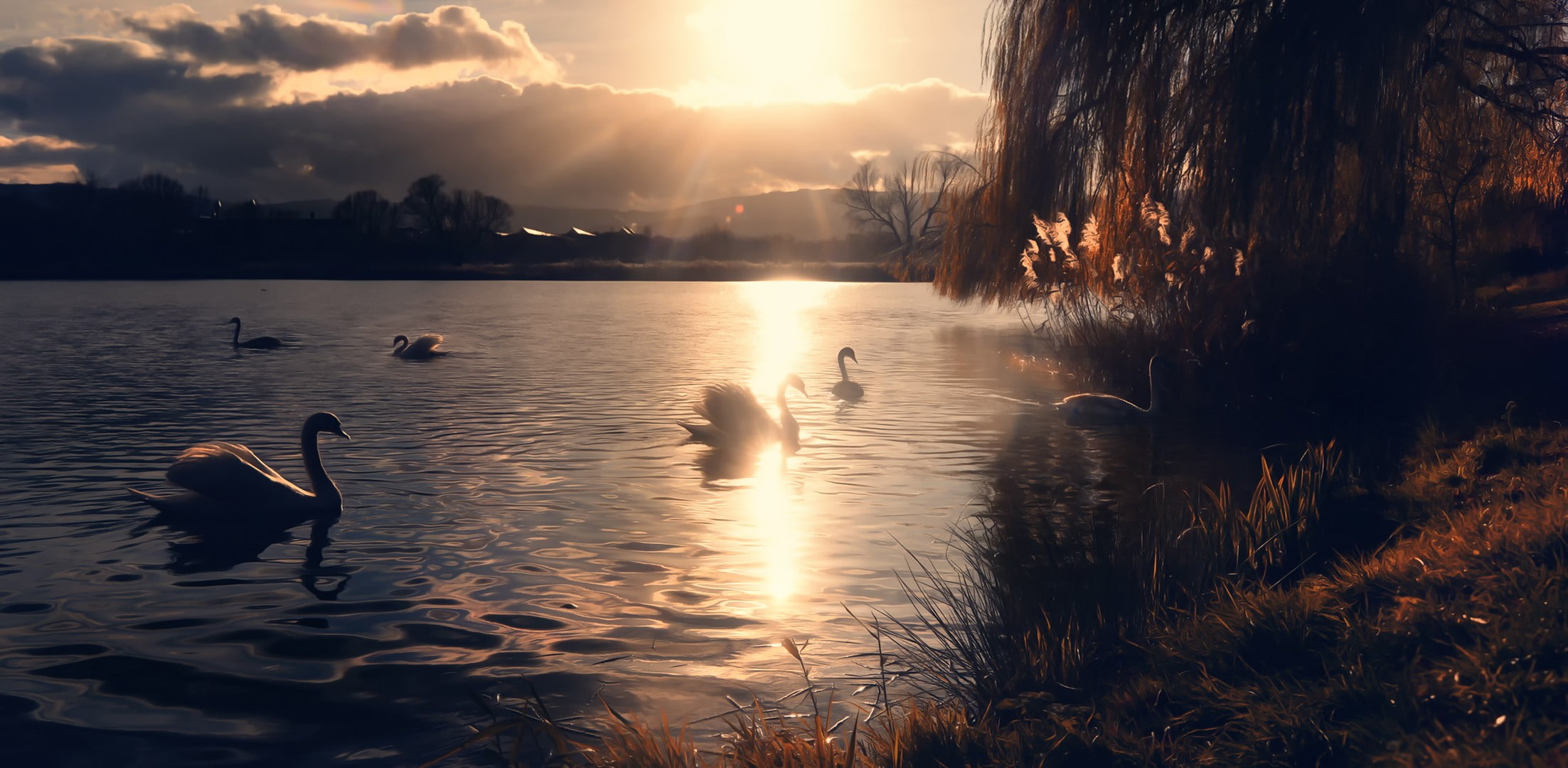 Miss Froggi, swans, water, miss, froggi, 1080P, sun, body, lake, HD Wallpaper