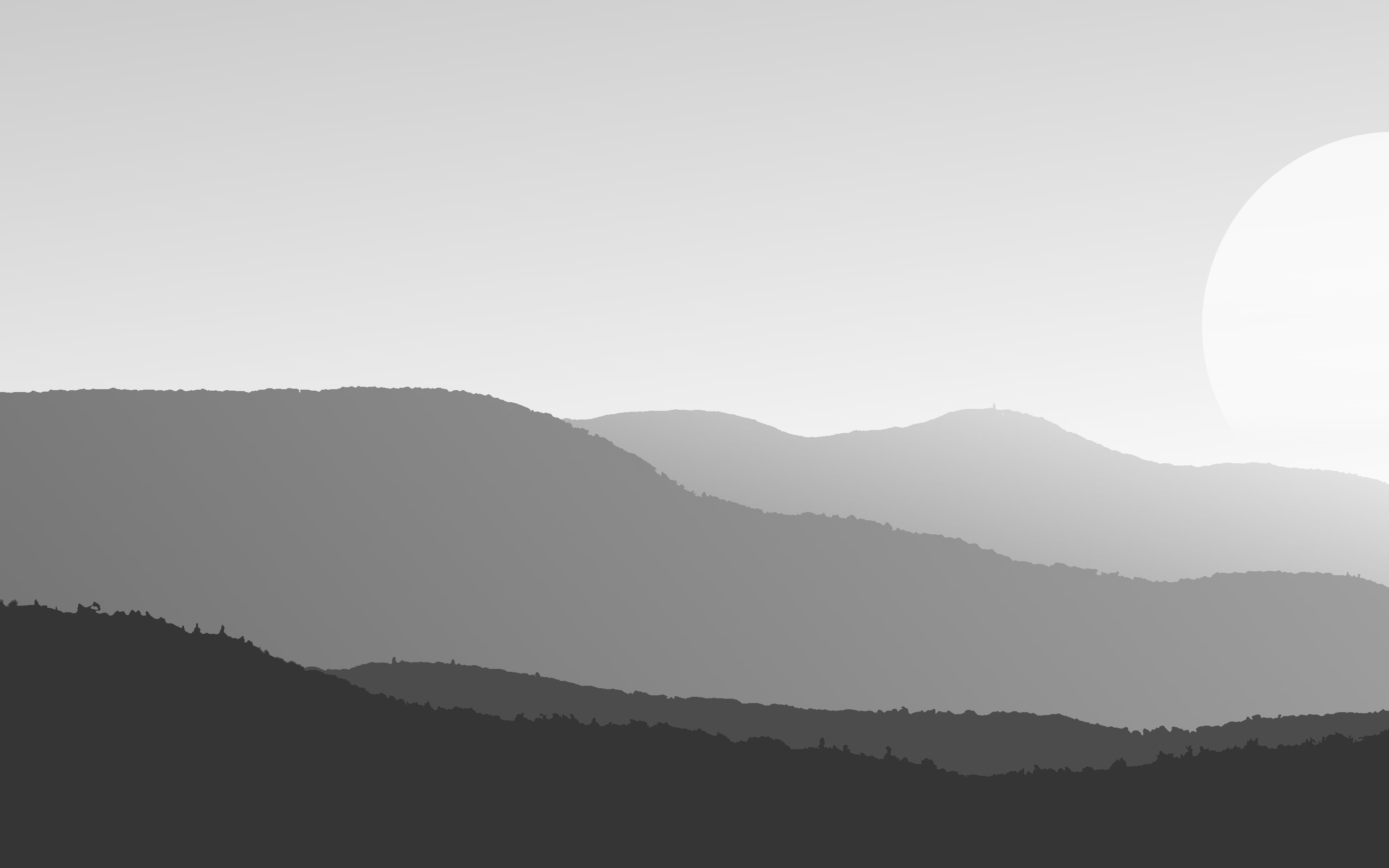 2K, mountains, digital art, monochrome, gradient, HD Wallpaper