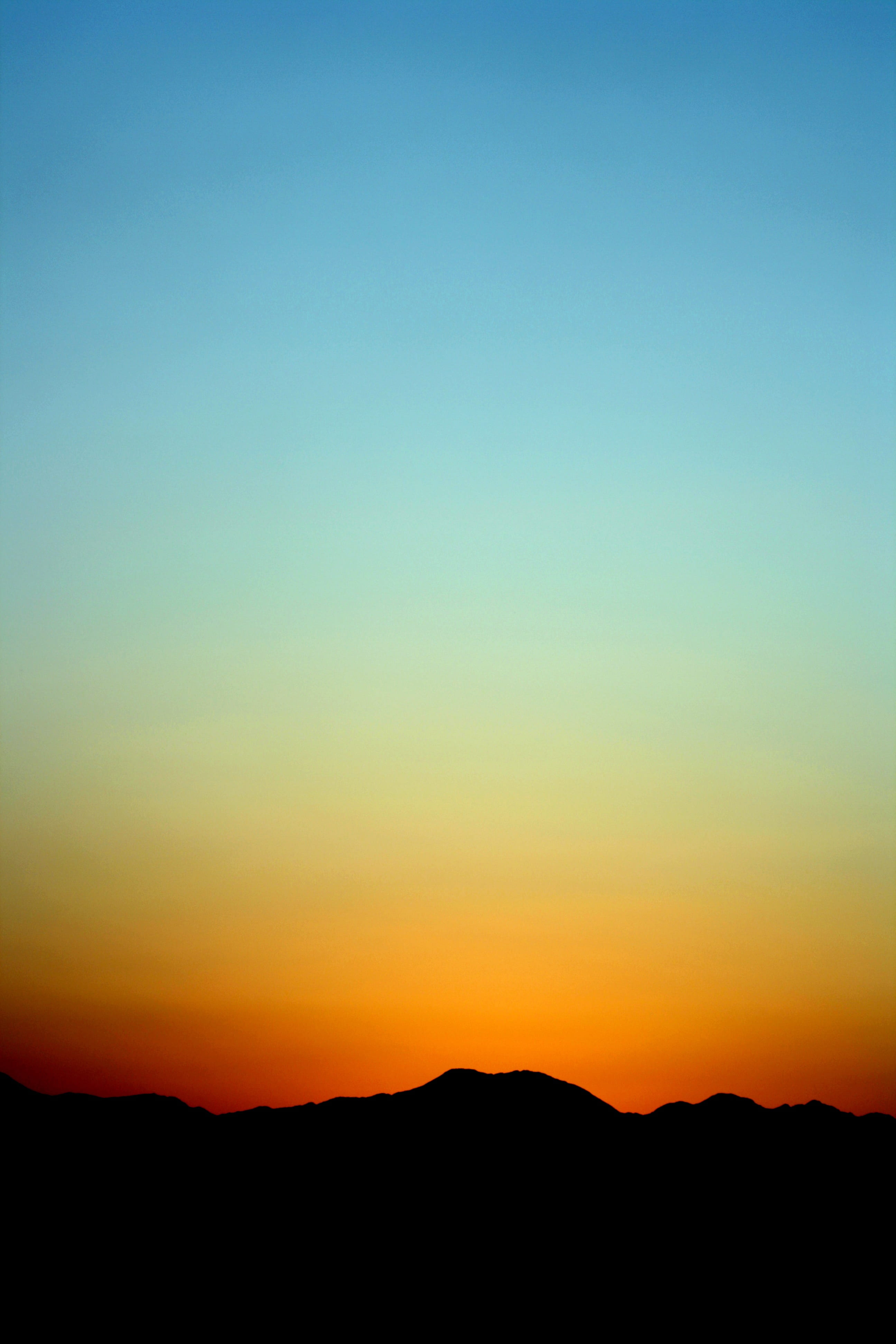 landscape, sky, environment, blue, non-urban scene, silhouette, tranquility, scenics - nature, idyllic, sunset, tranquil scene, 4K, gradient, mountain range, Phone HD Wallpaper