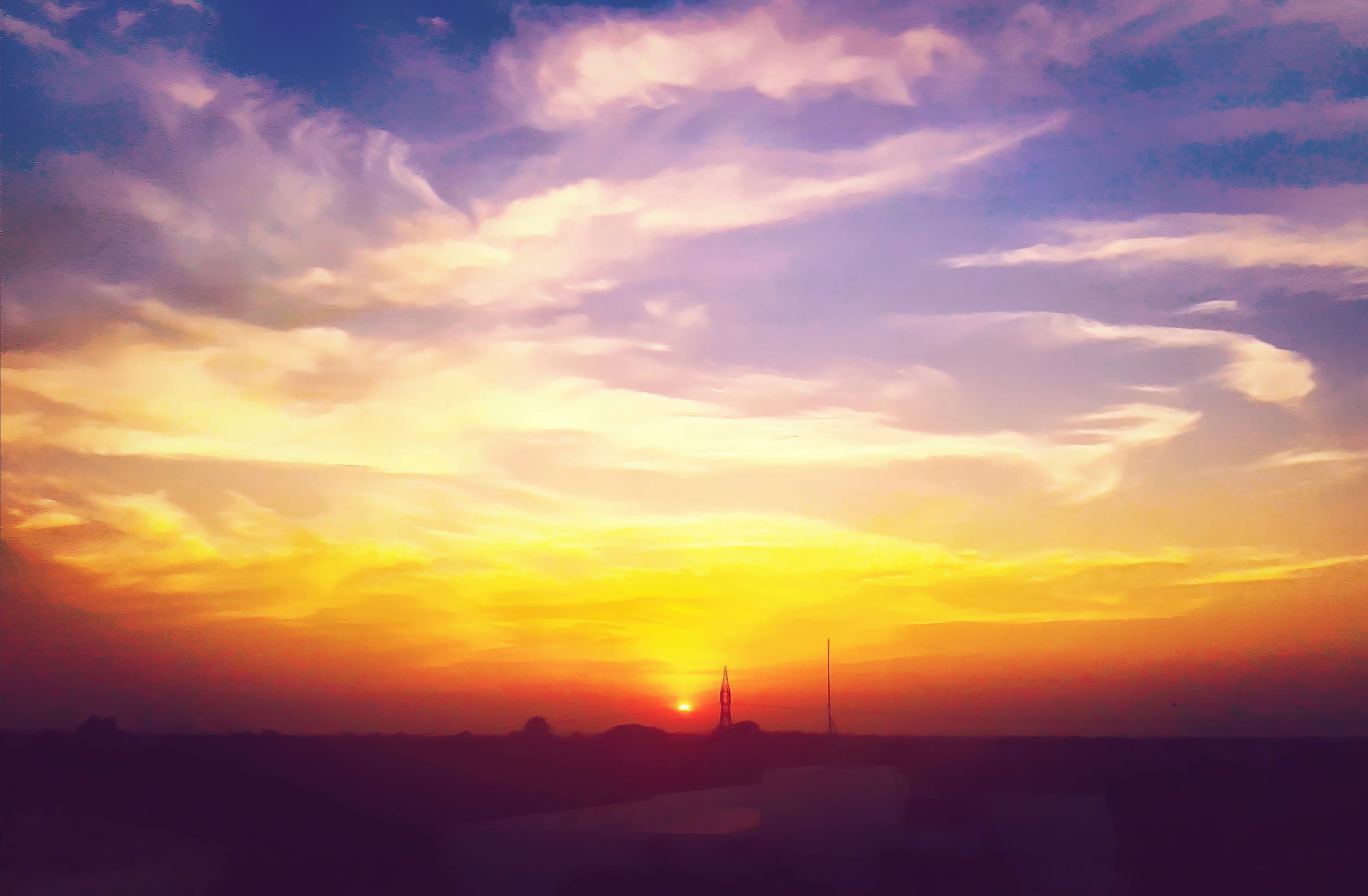 bright, landscape, skylight, tranquility, cloud - sky, skyporn, sunset, sunlight, scenics - nature, colors, silhouette, no people, horizon, photography, HD Wallpaper