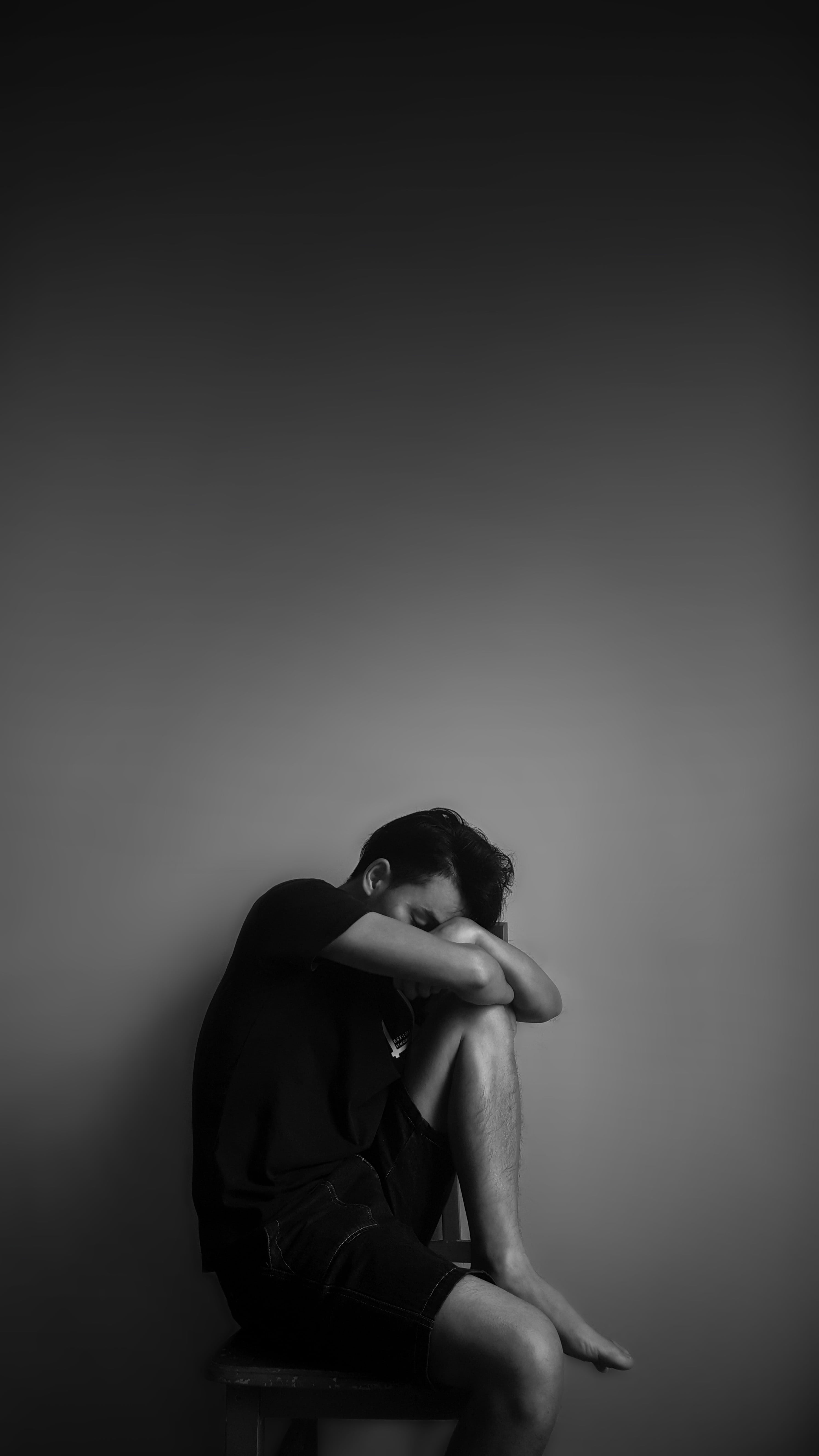 wall - building feature, beautiful woman, white background, male, dark, photograph, hairstyle, women, man, contemplation, young women, beauty, one person, Phone HD Wallpaper