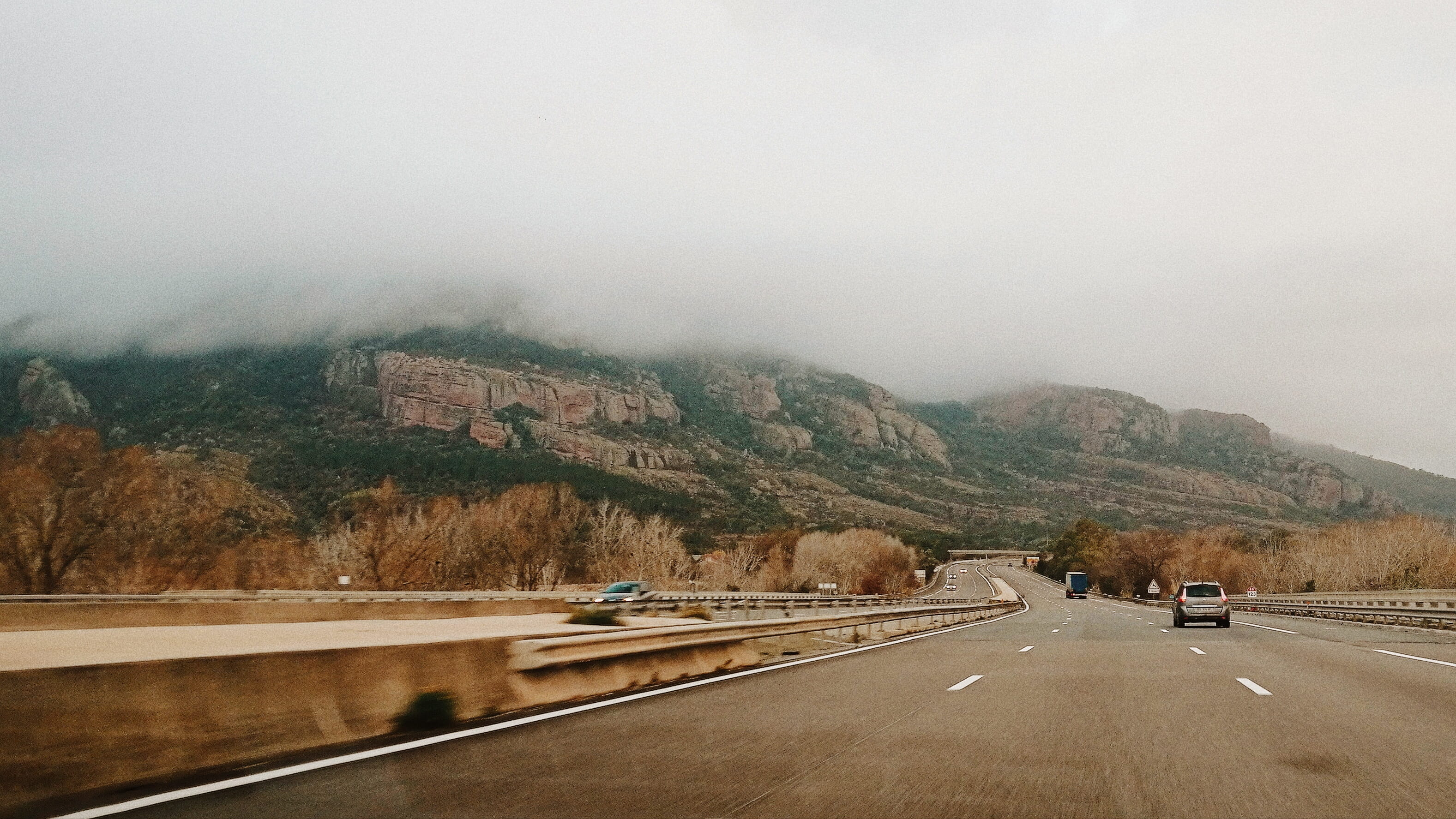clouds, outdoors, no people, daytime, mode of transportation, car, 2K, scenics - nature, foggy, cloudy, asphalt, environment, landscape, france, near, HD Wallpaper