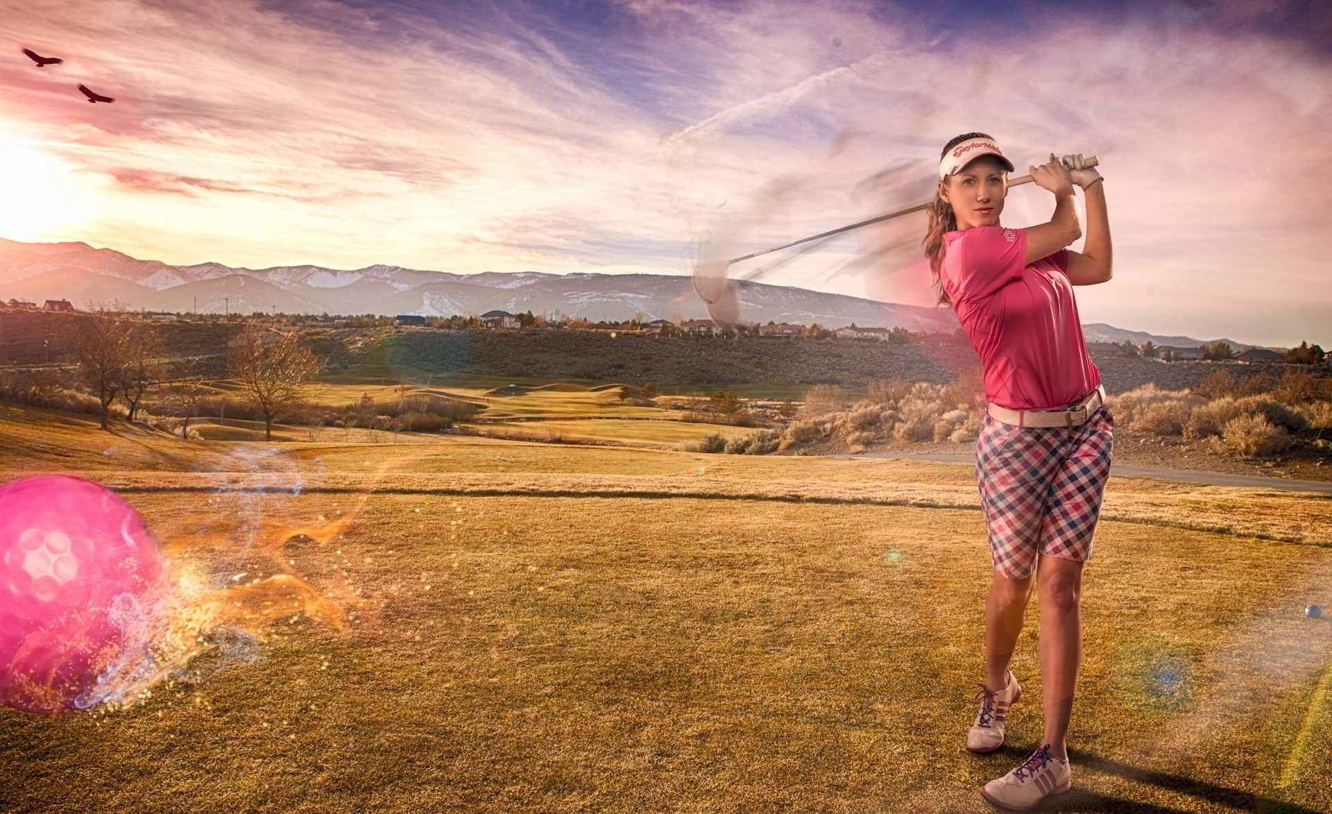 photo manipulation, shot, standing, cloud - sky, young women, freedom, Landscape, one person, sky, shirt, Girl, fashion, young adult, hairstyle, golfer, HD Wallpaper