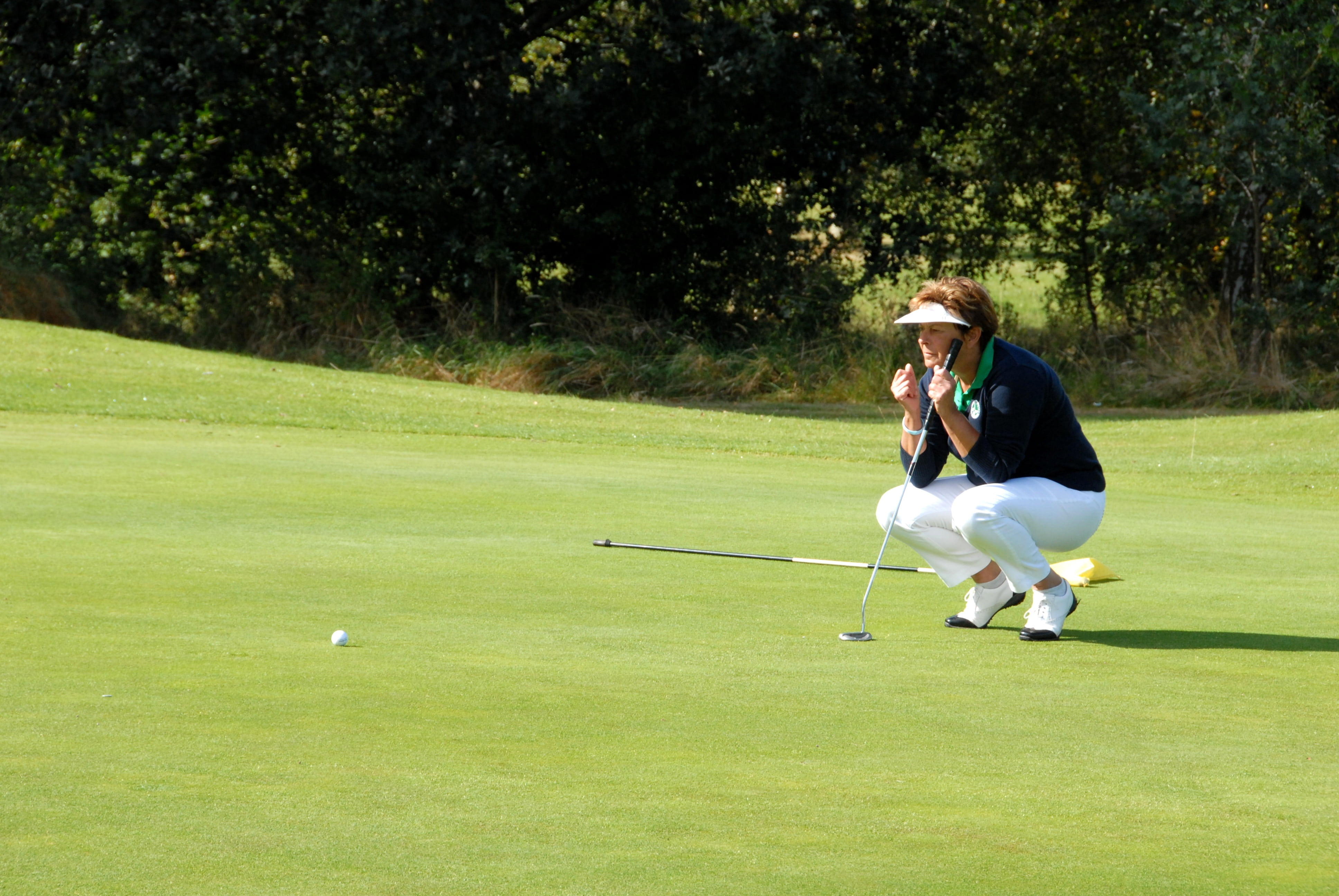 green color, outdoor, golfing, skill, competition, golfer, holding, casual clothing, green - golf course, leisure activity, waiting, hole, club, summer, HD Wallpaper