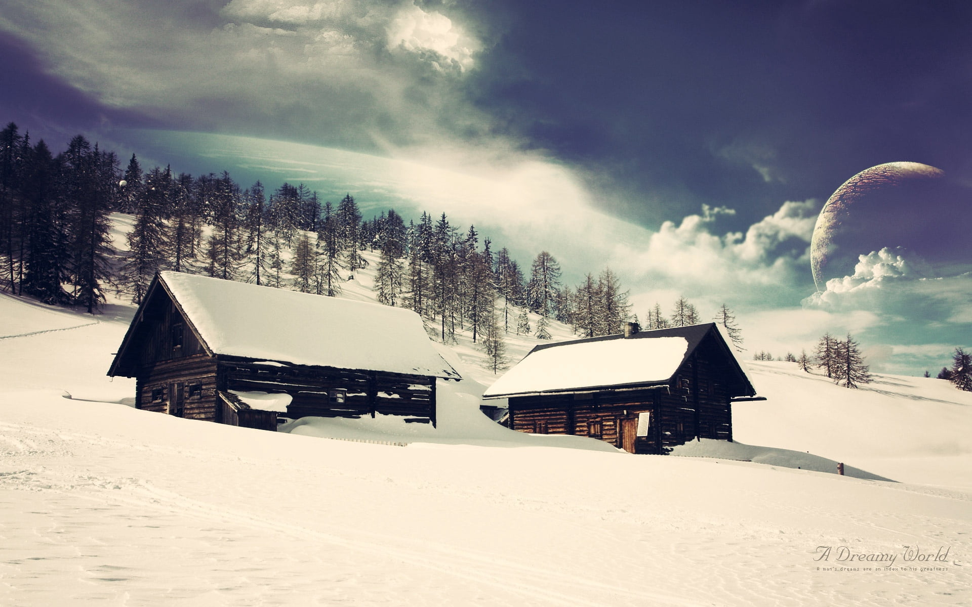 environment, europe, brown, cloud - sky, sky, built structure, season, white, ice, field, christmas, village, frost, cottage, outdoors, mountain, houe, HD Wallpaper