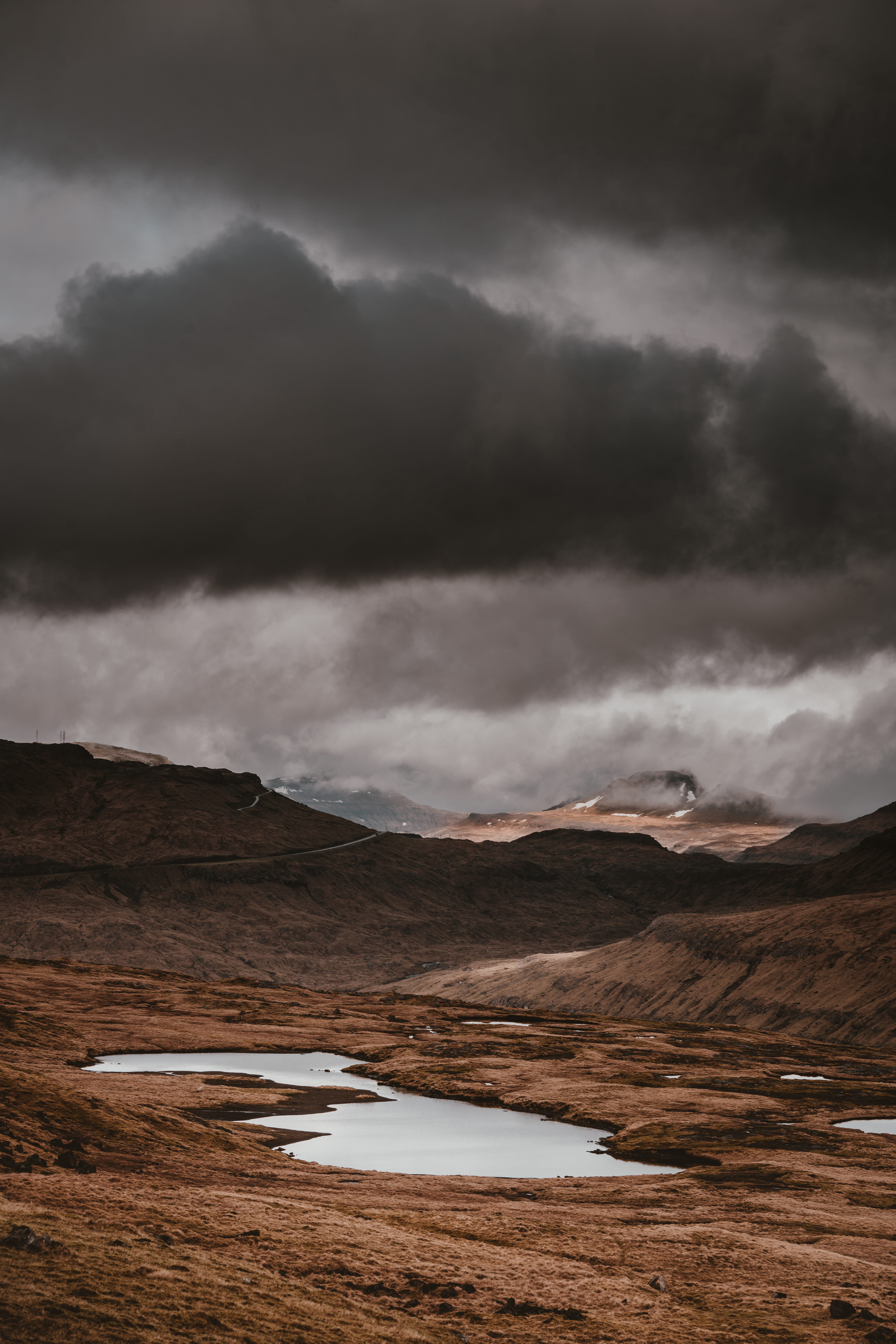 environment, gray, ominous, cloud - sky, dry, weather, vast, road, scenics - nature, moody, overcast, photography, body, tranquility, sky, mountain, clouds, Phone HD Wallpaper