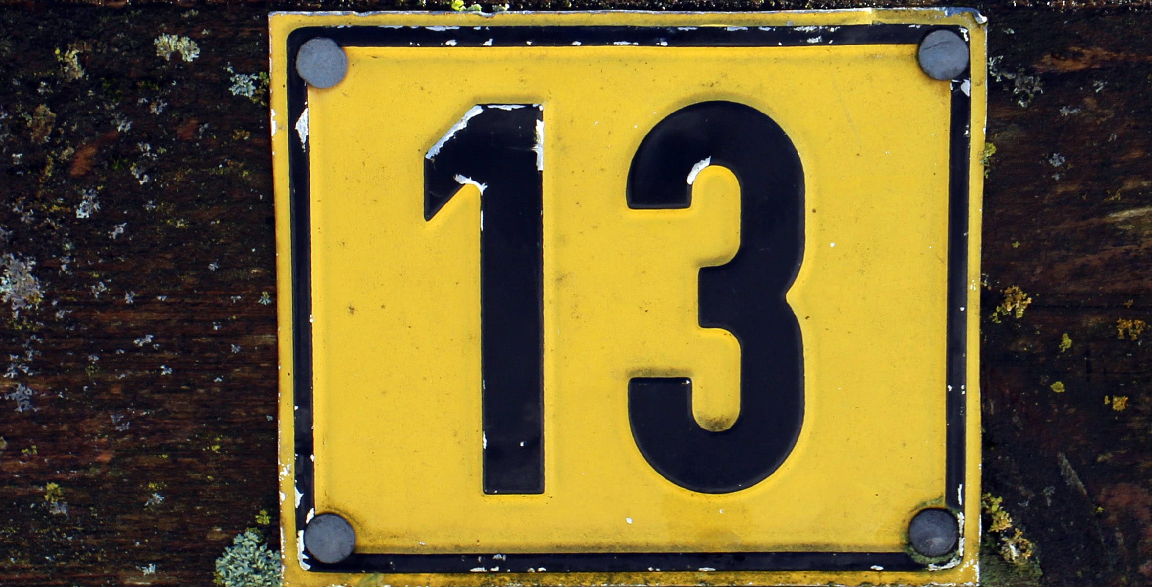 outdoors, sign, yellow, text, black color, rusty, 1080P, thirteen, 13, close-up, western script, transportation, metal, communication, no people, weathered, HD Wallpaper