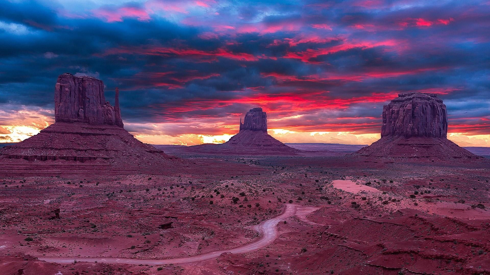 1080P, butte, scenics - nature, cloud - sky, monument valley navajo tribal park, beauty in nature, landscape, travel, nature, west and east mitten buttes, HD Wallpaper