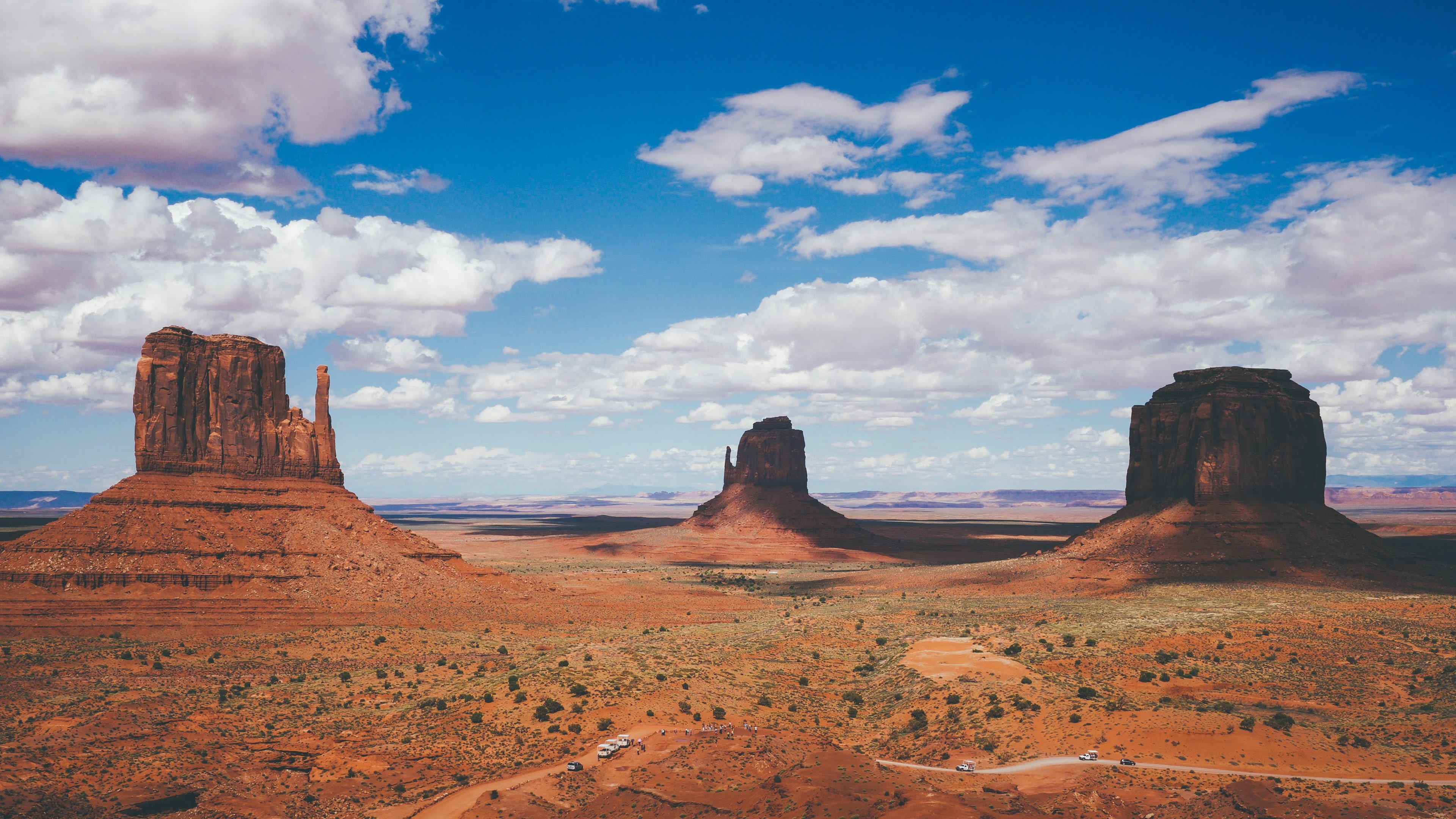 sky, rock formation, rock, formation, cloud, west and east mitten buttes, monument valley, arizona, butte, 4K, desert, united states, badlands, buttes, HD Wallpaper
