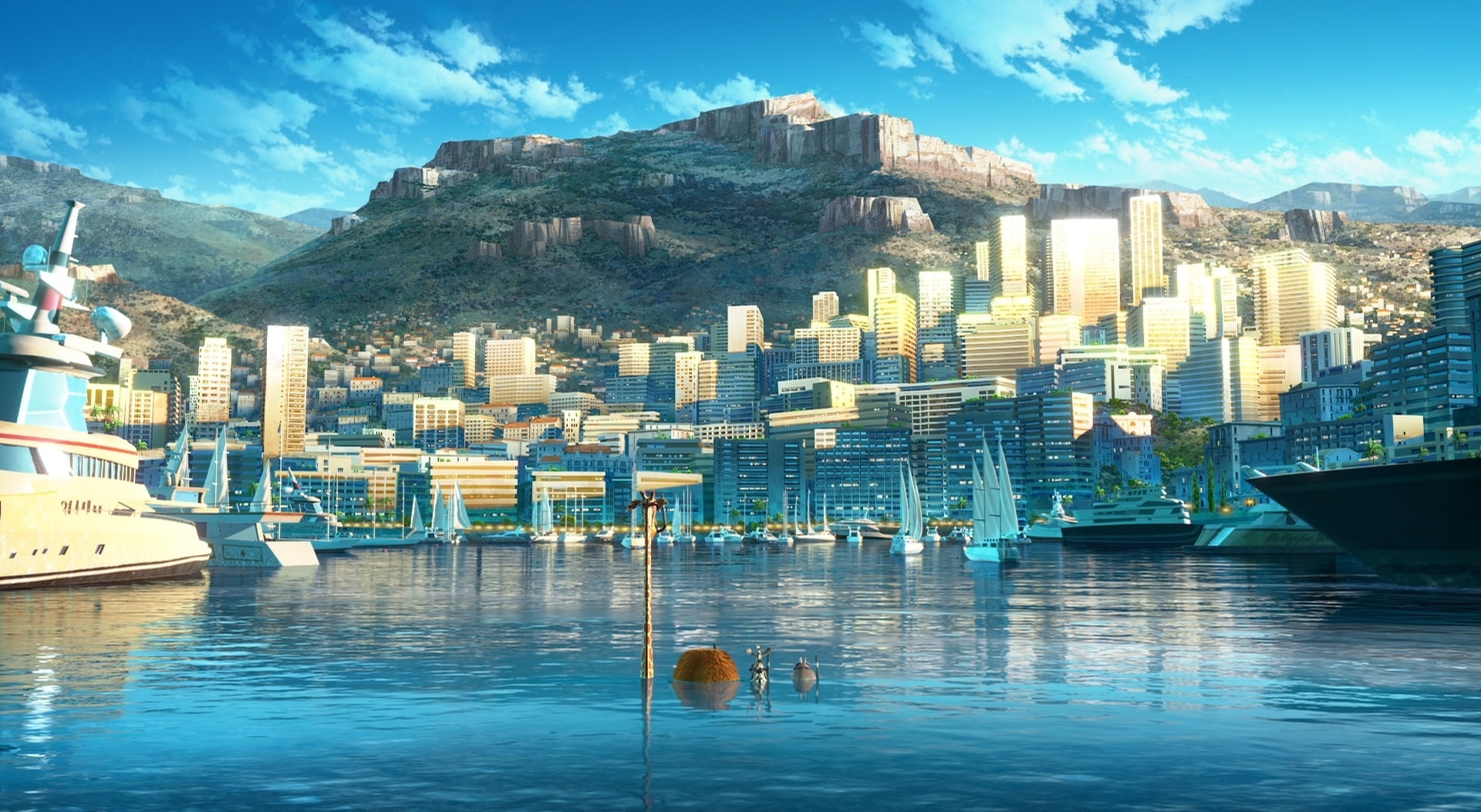 illustration, outdoors, marina, swimming pool, body, architecture, Madagascar, landscape, 1080P, mountain, sky, nautical vessel, built structure, office building exterior, HD Wallpaper