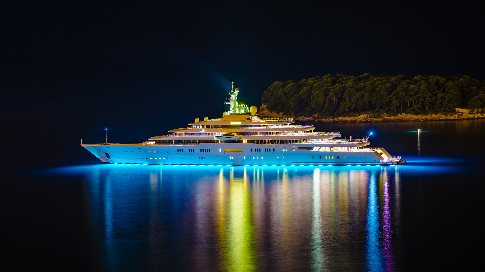 Eclipse, vacations, yacht, mega, transportation, famous Place, 1080P, building exterior, night, sea, nature, people Traveling, sky, blue, dusk, nautical Vessel, HD Wallpaper