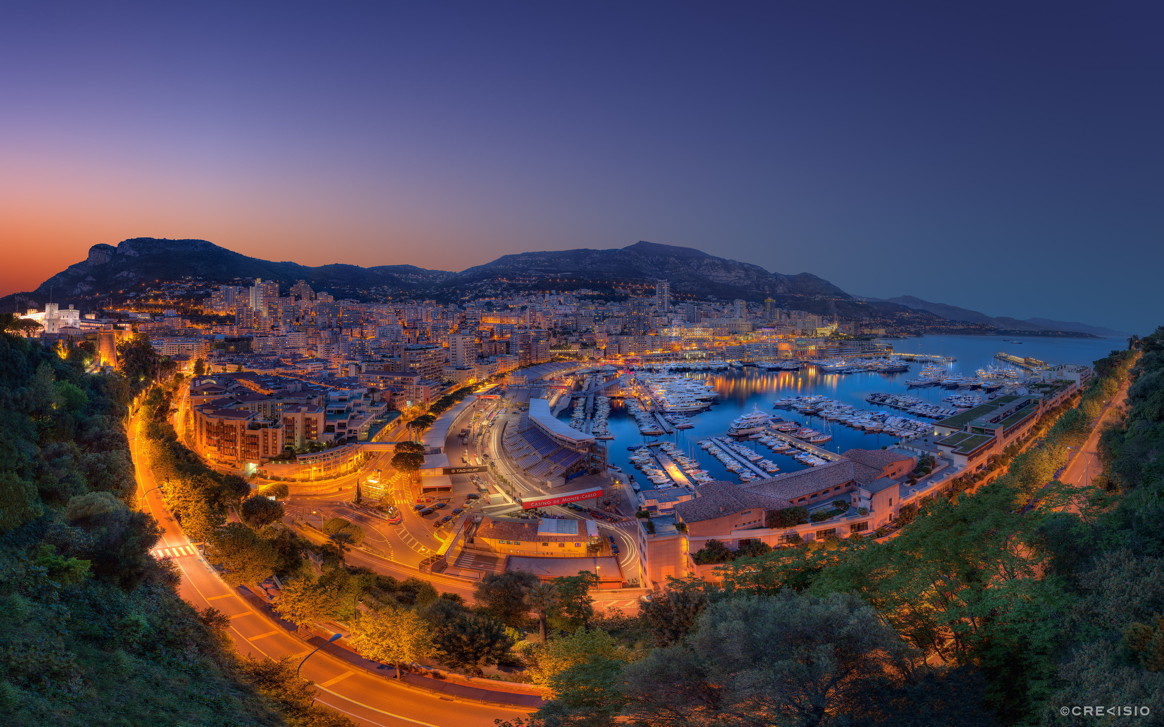 dusk, mountain, connection, city, nature, night, sky, cityscape, prix, architecture, porthercule, built structure, no people, building exterior, principalityofmonaco, HD Wallpaper