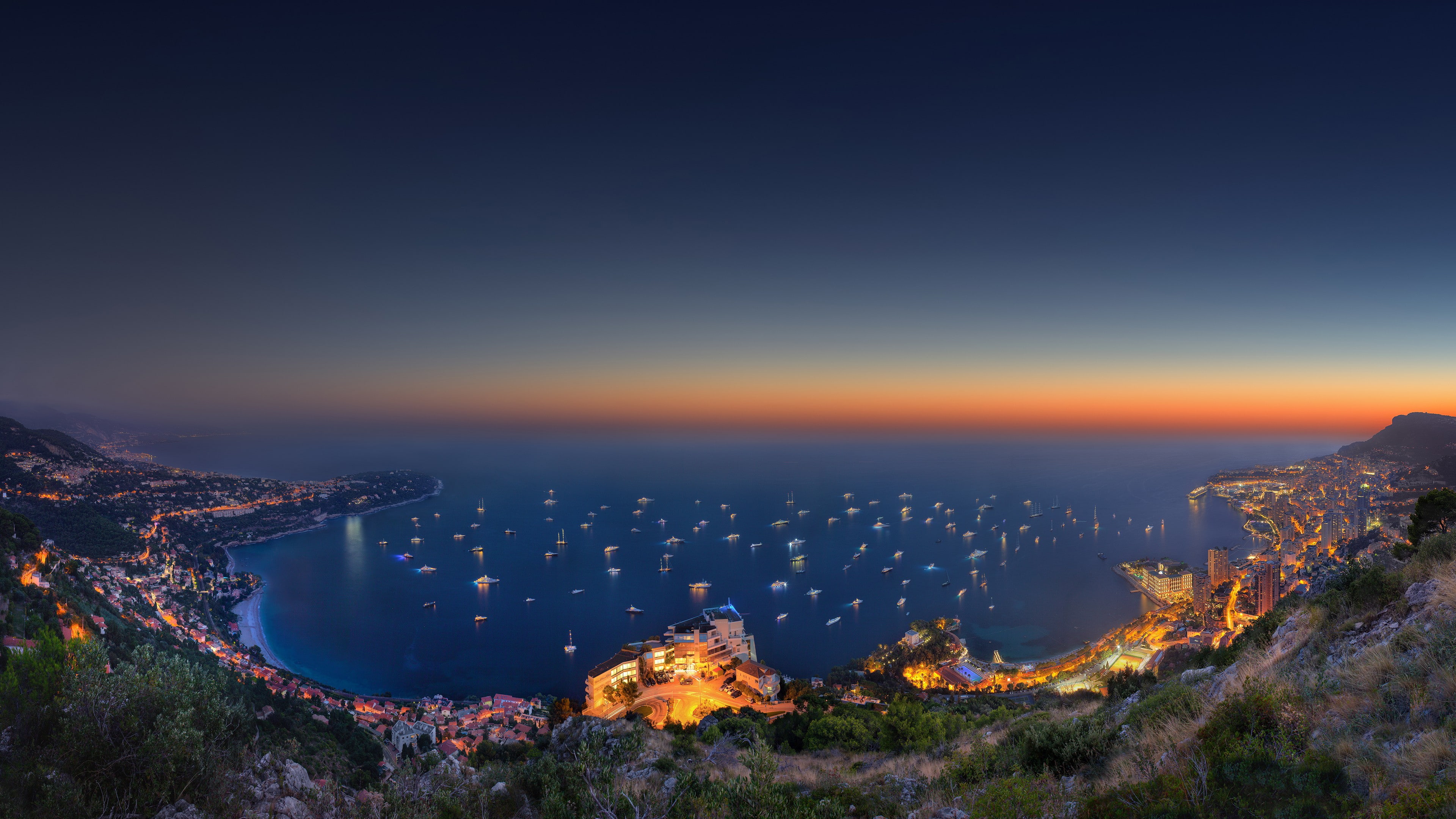 beautiful places, landscape, hd, night, building, aerial view, high angle view, 4K, architecture, nature, monaco, building exterior, illuminated, urban skyline, HD Wallpaper
