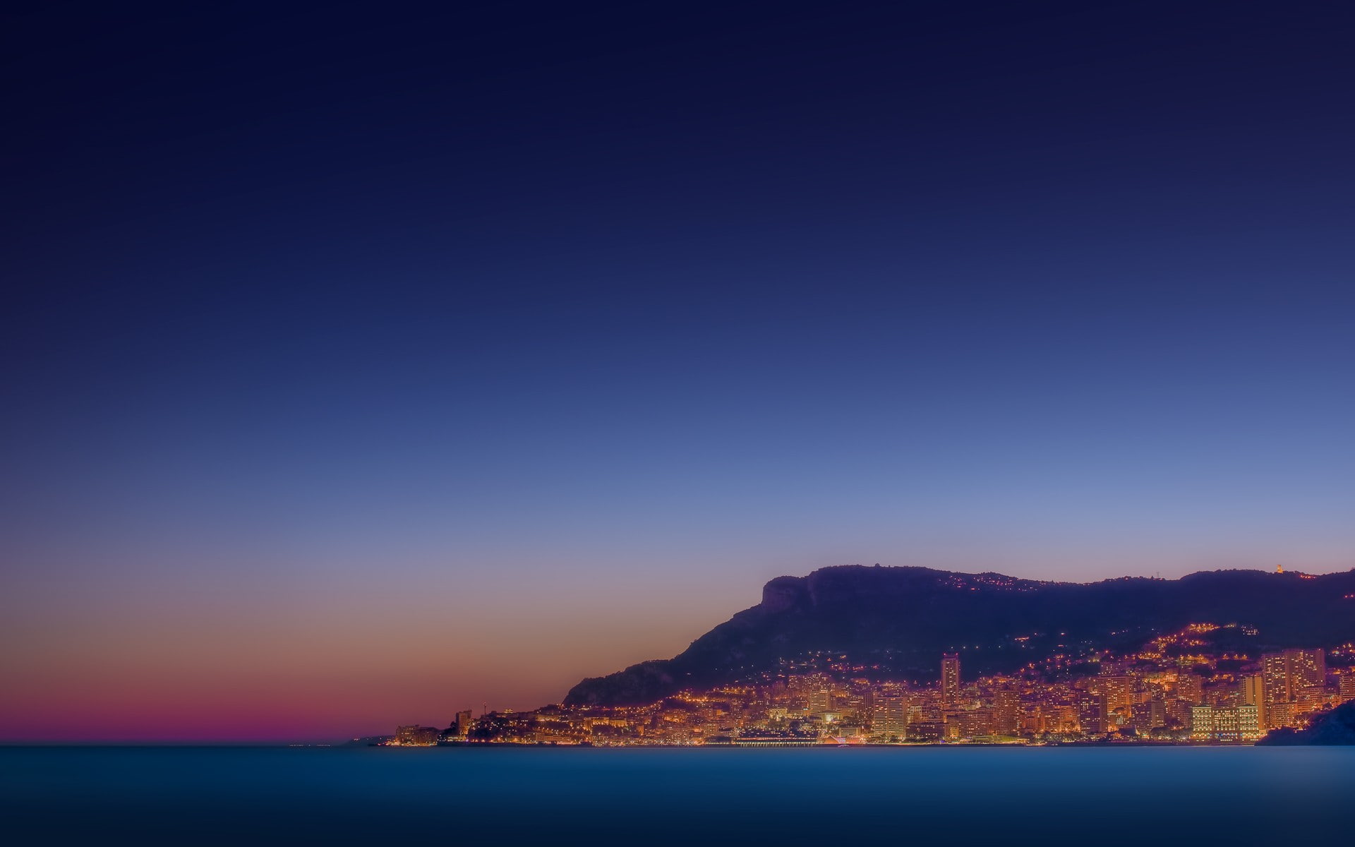 monaco, sea, evening, city, lights, 1080P, HD Wallpaper