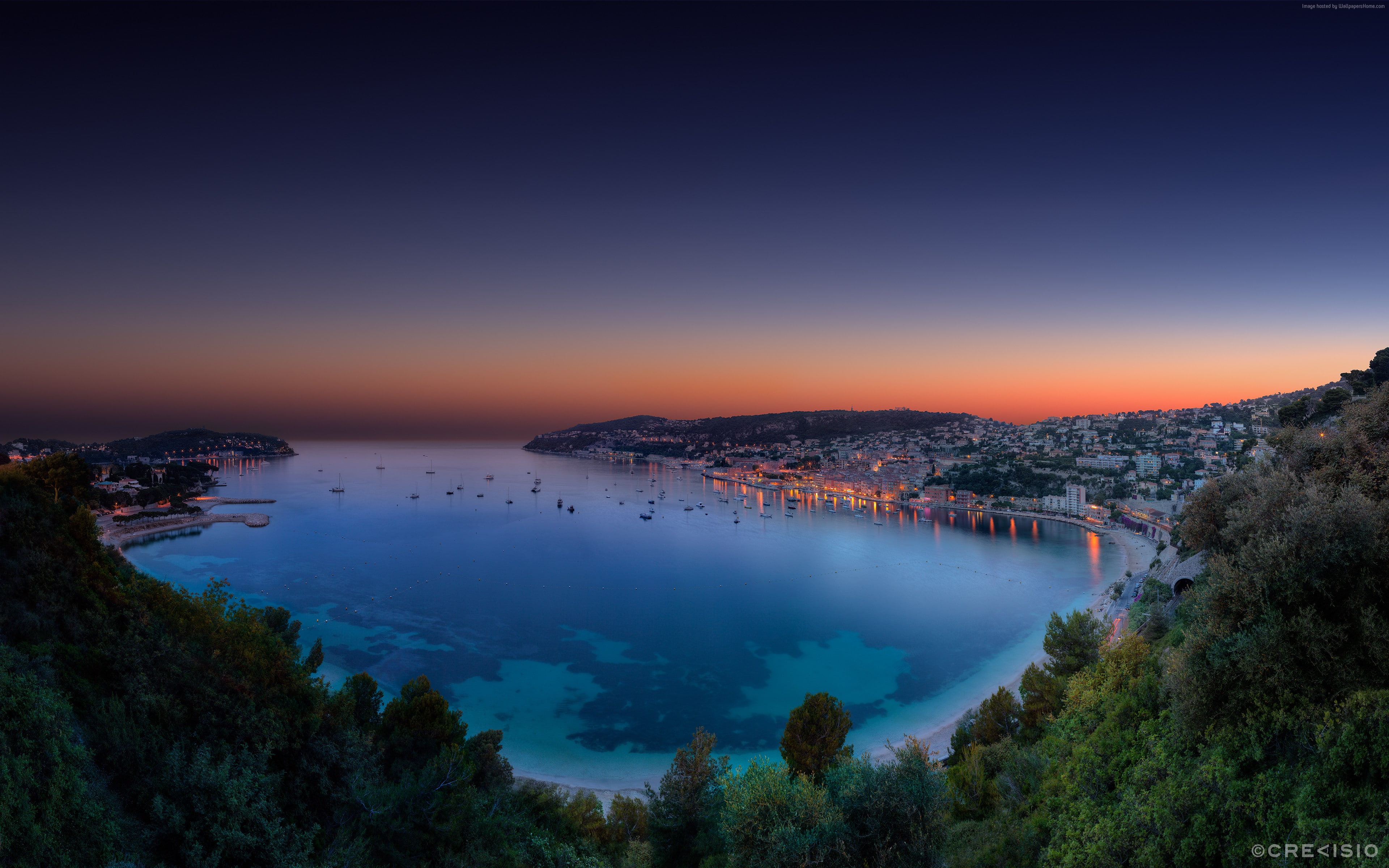 ocean, French Riviera, Monako, 4k, night, forest, lake, sky, sunset, sea, 4K, HD Wallpaper