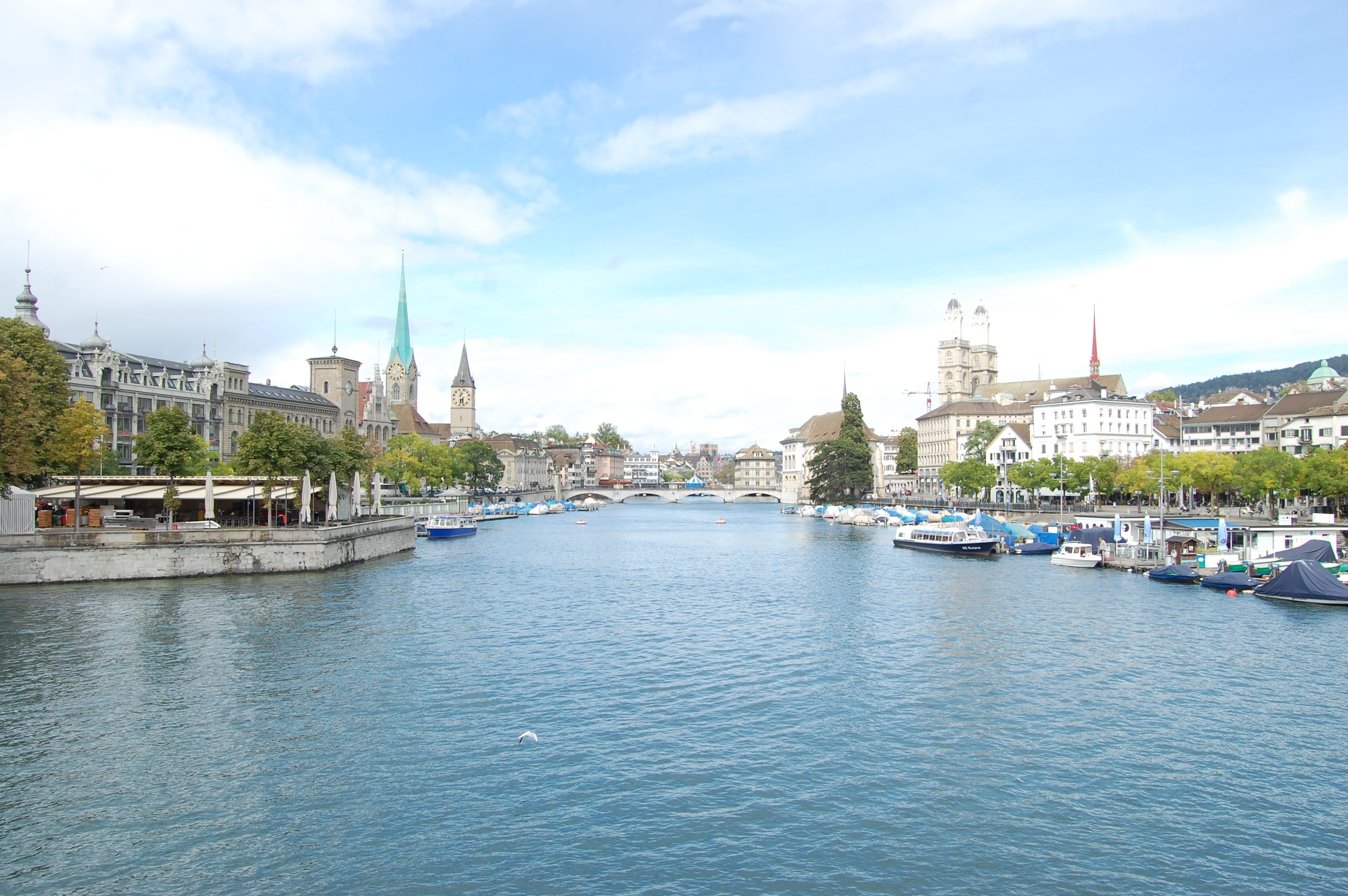 tower, sky, urban Scene, architecture, water, river, no people, transportation, travel Destinations, tourism, Zurich, building exterior, cloud - sky, building, HD Wallpaper