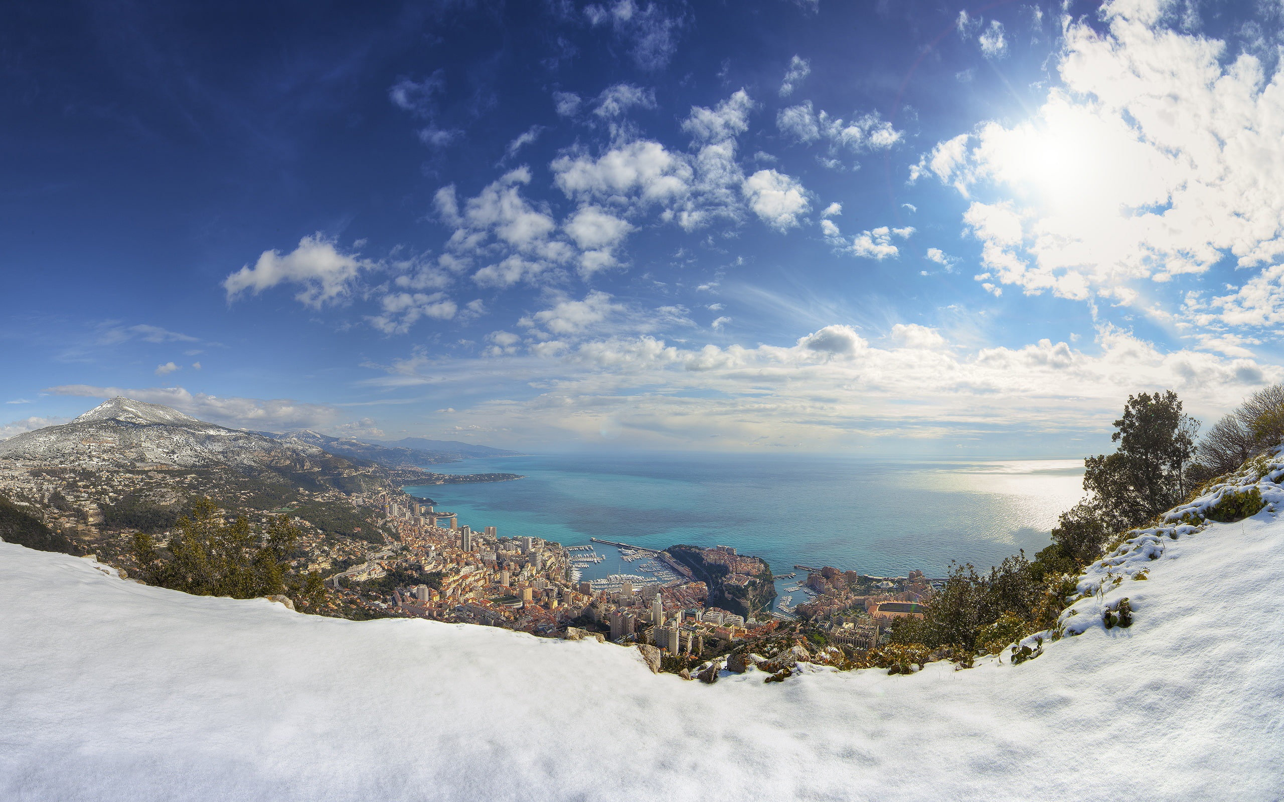 Winter, Snow, Sea, Houses, Monaco, 2K, City, HD Wallpaper