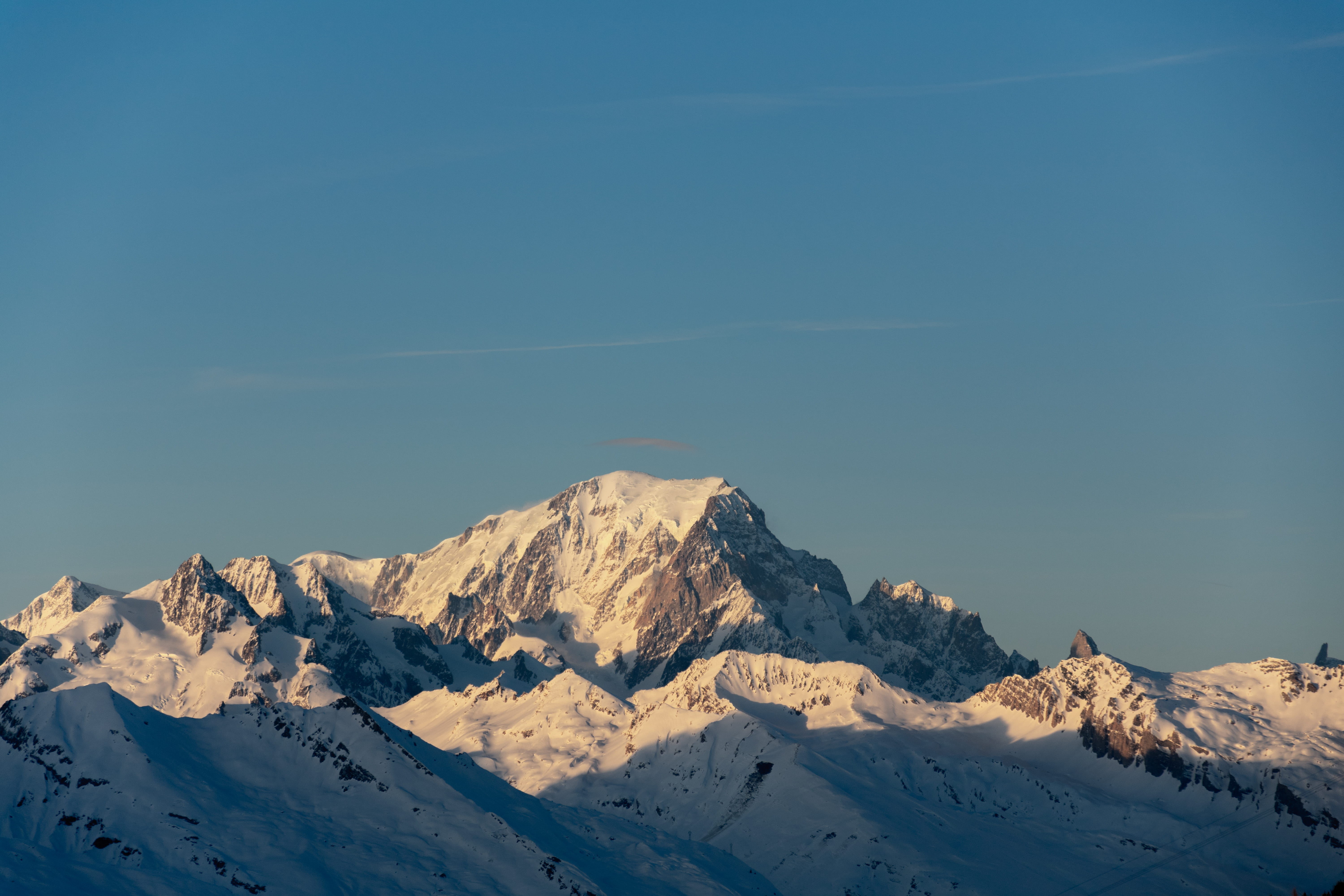 snowcapped mountain, mont-blanc, steeple, 5K, frozen, tower, la plagne, environment, glacier, beauty in nature, ice, mountain peak, adventure, leisure activities, HD Wallpaper